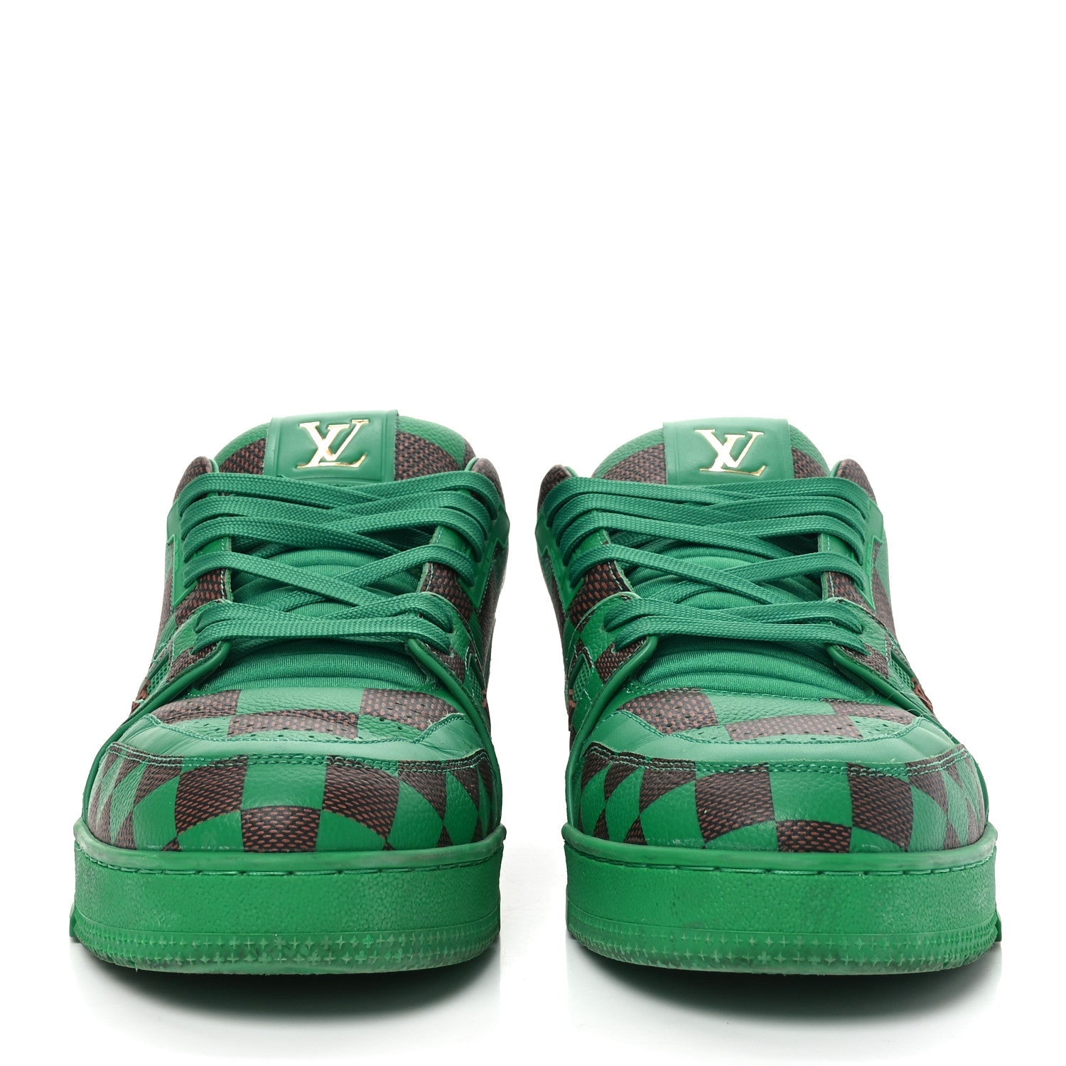 Damier Pop Grained Calfskin Mens LV Trainer Sneakers 10 Green