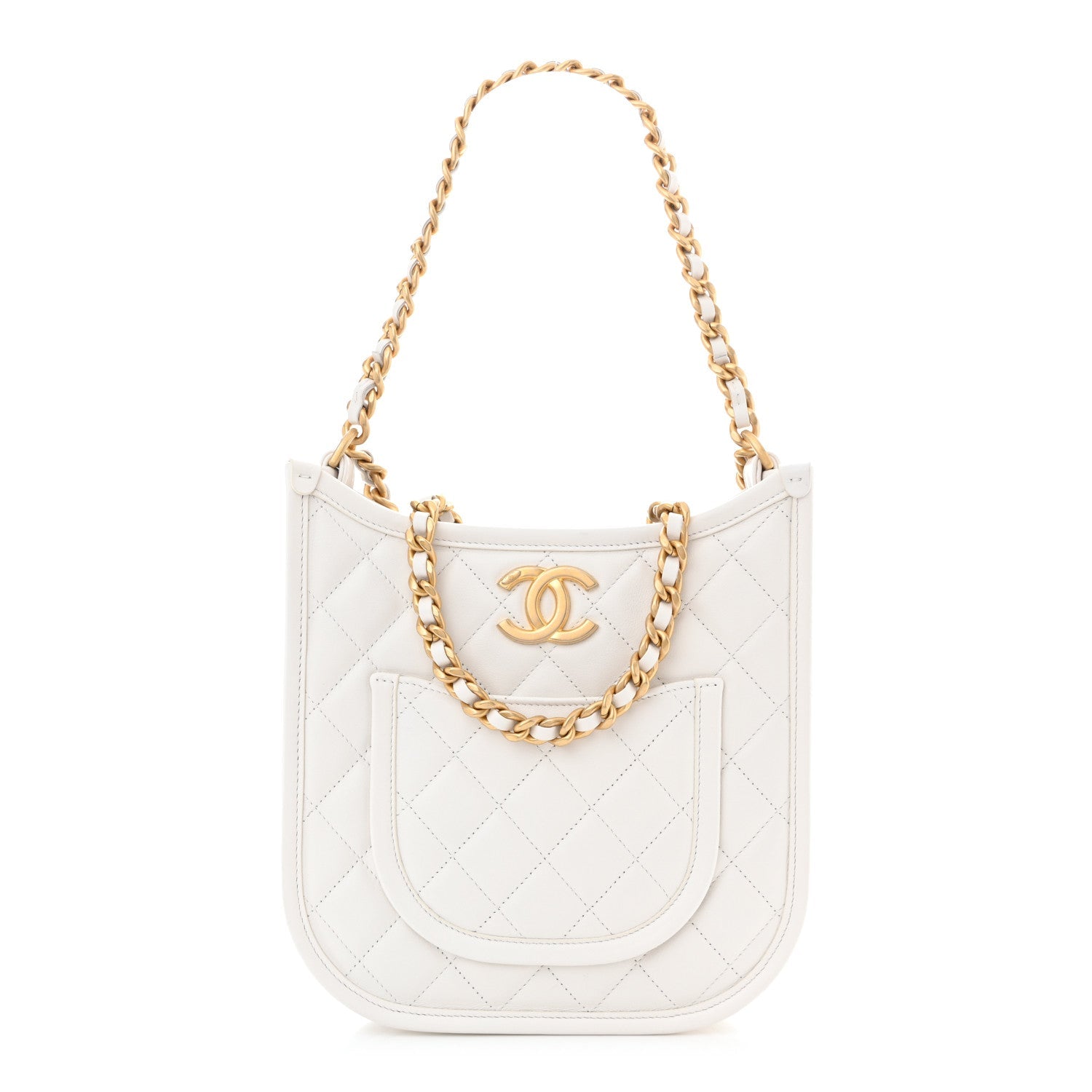 Calfskin Quilted Small Hobo White