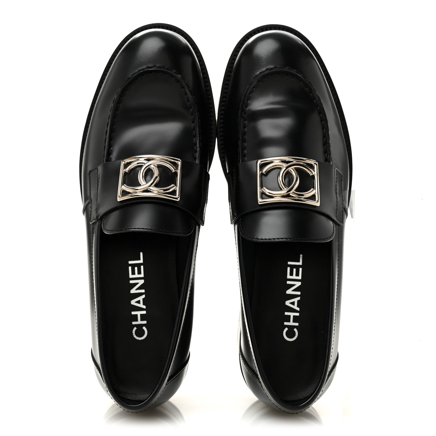Calfskin Metal CC Loafers 38.5 Black