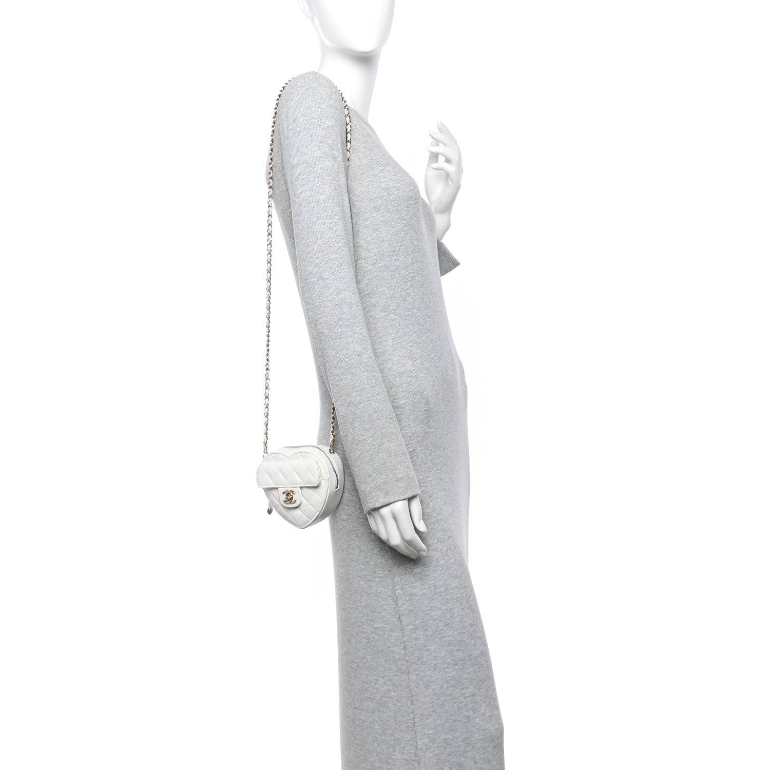 Lambskin Quilted CC In Love Heart Clutch With Chain White