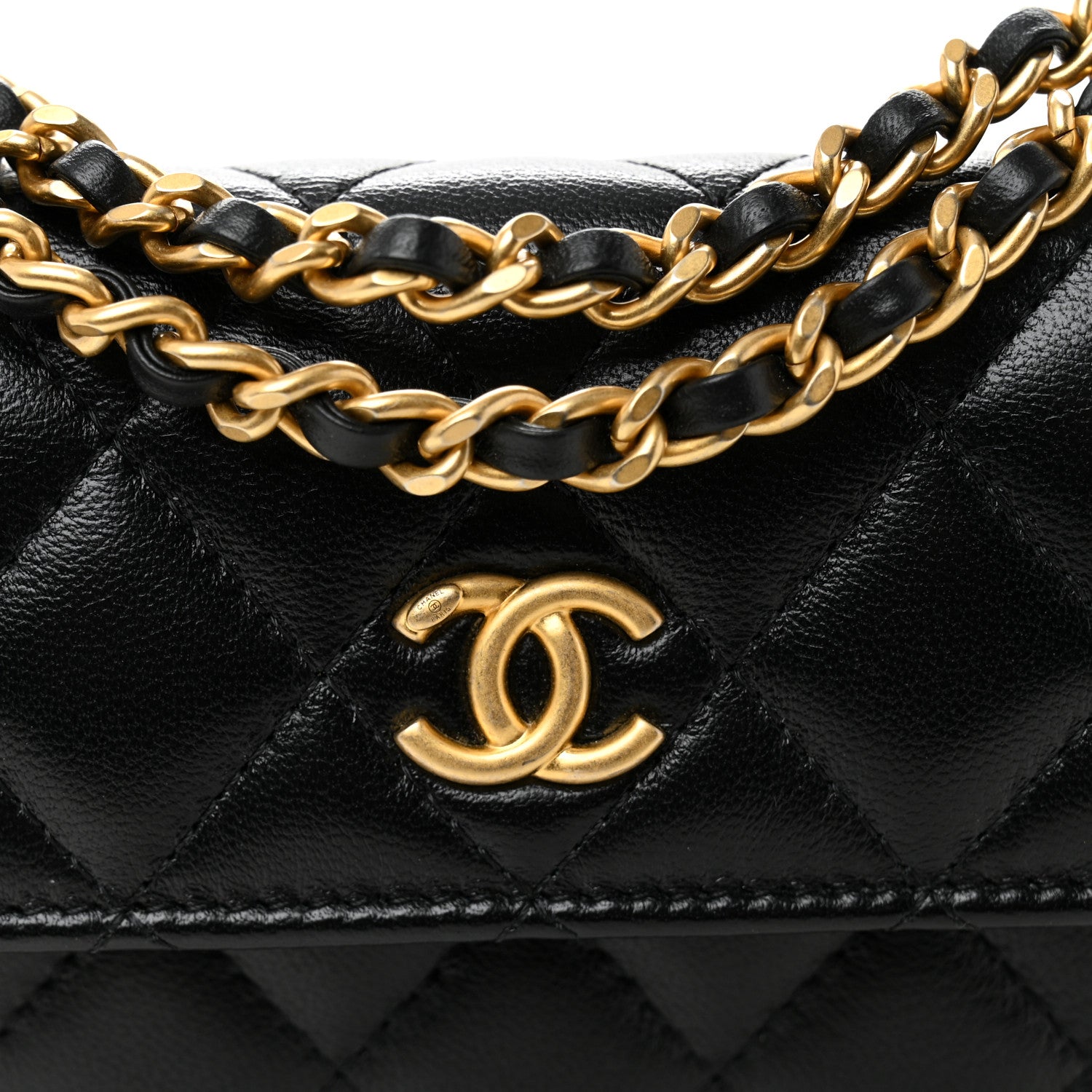 Lambskin Quilted Maxi Pearl Clutch With Chain Black