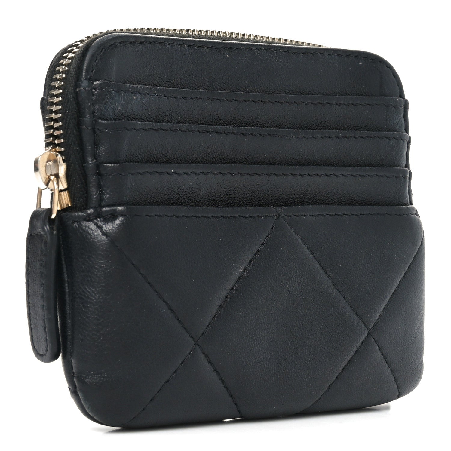 Lambskin Quilted Chanel 19 Zip Card Holder Wallet Black