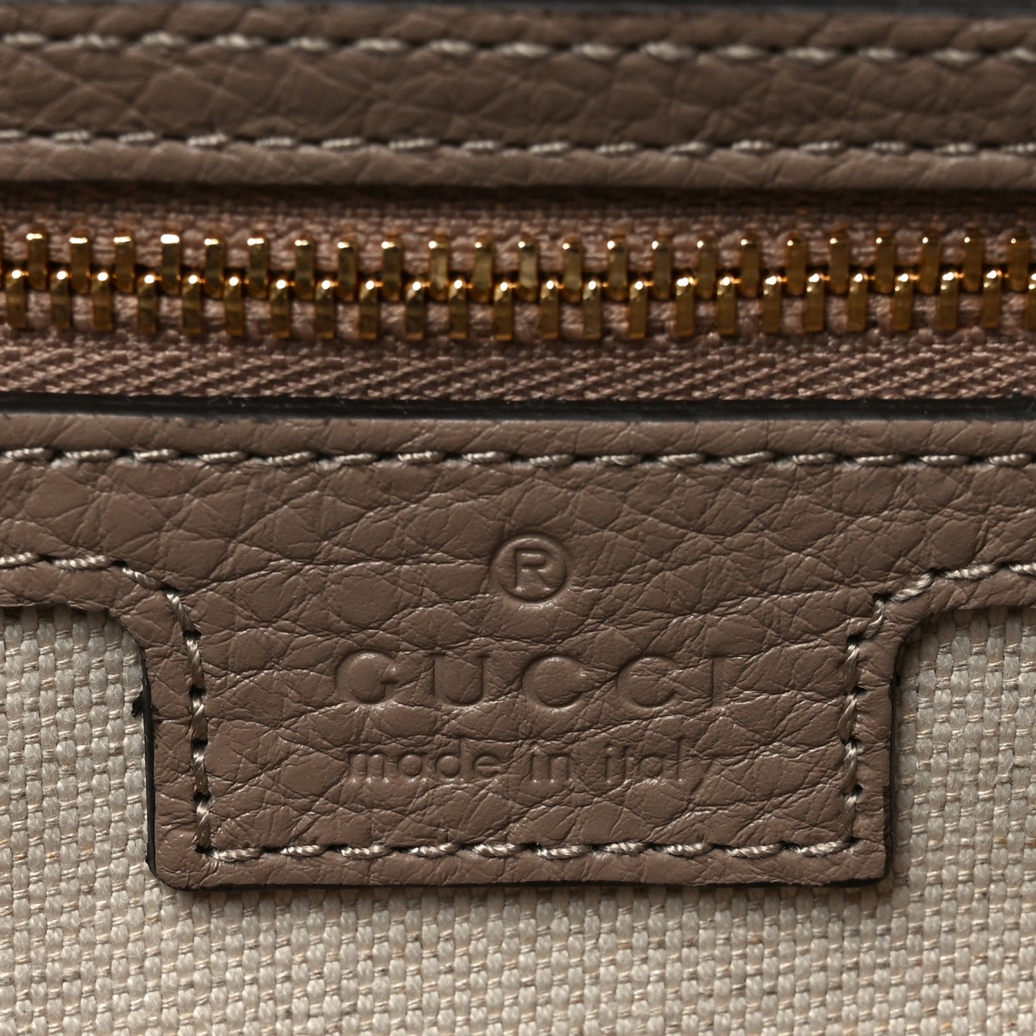 GG Grainy Calfskin Emblem Small Top Handle Bag Taupe