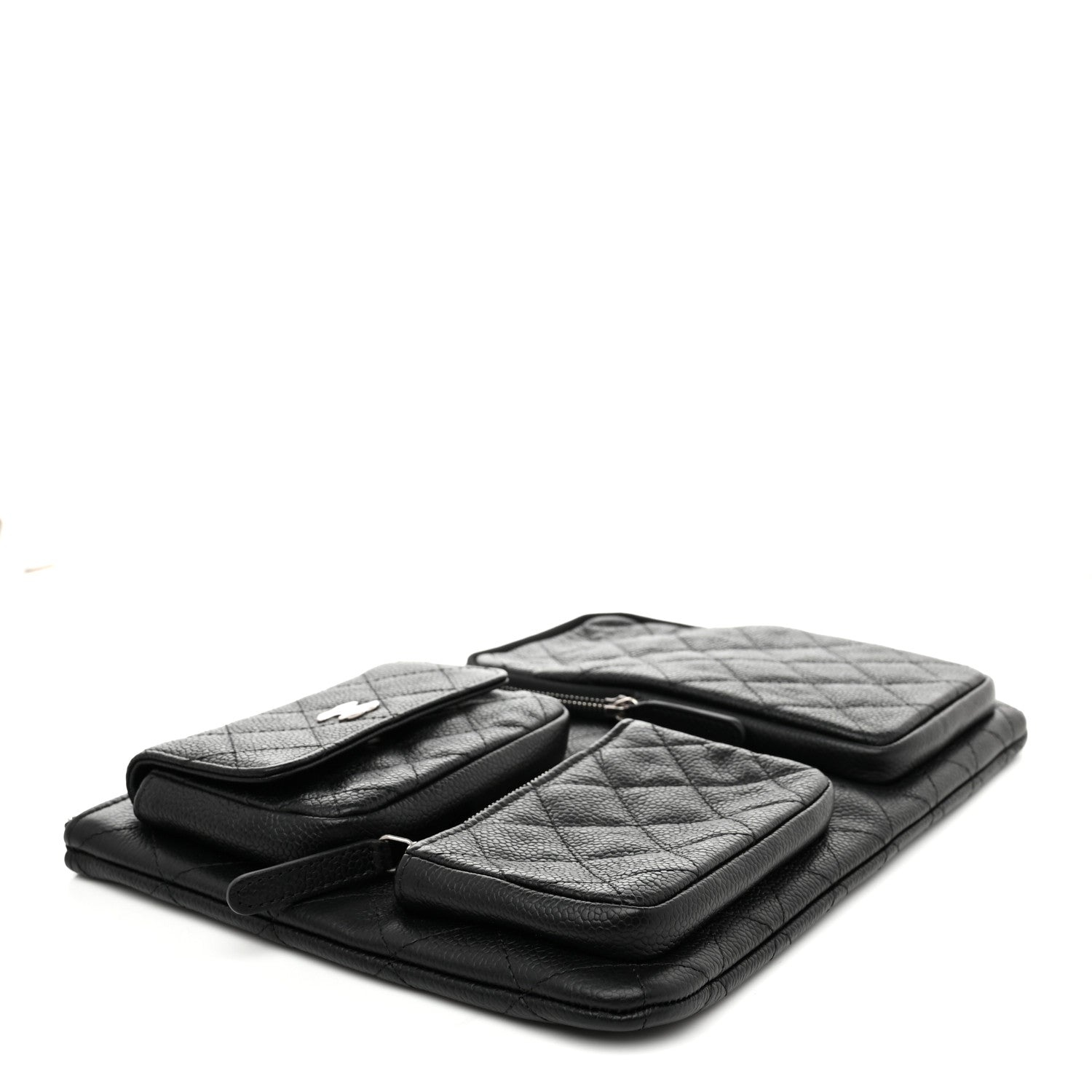Caviar Quilted Zipped Multi Pouch Black