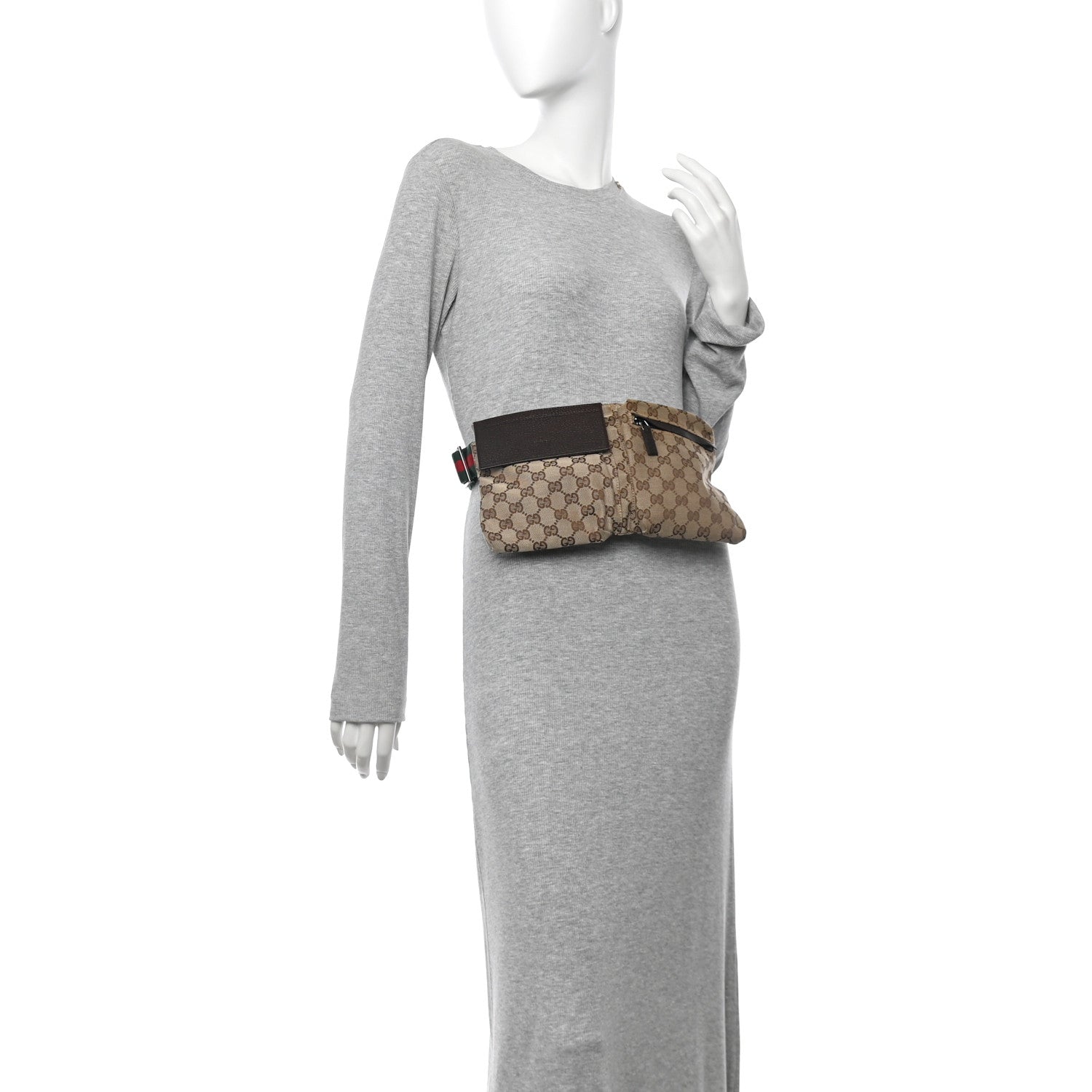 GG Monogram Web Double Pocket Belt Bag Dark Brown
