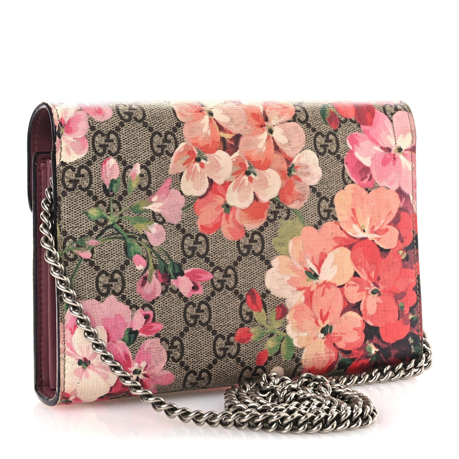 GG Supreme Monogram Blooms Mini Dionysus Chain Wallet Beige Multicolor Dry Rose