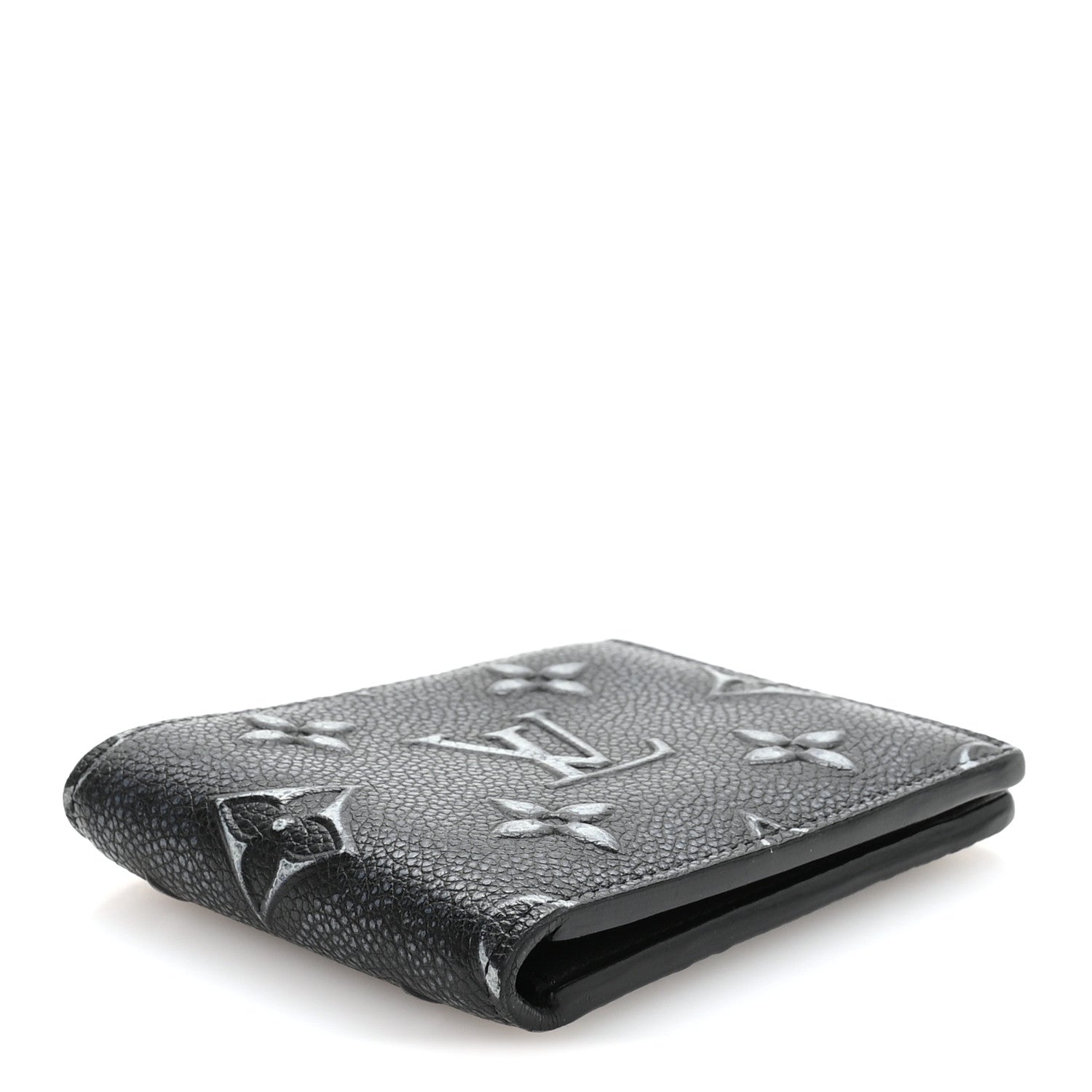 Cowhide Faded Monogram Slender Wallet Charcoal