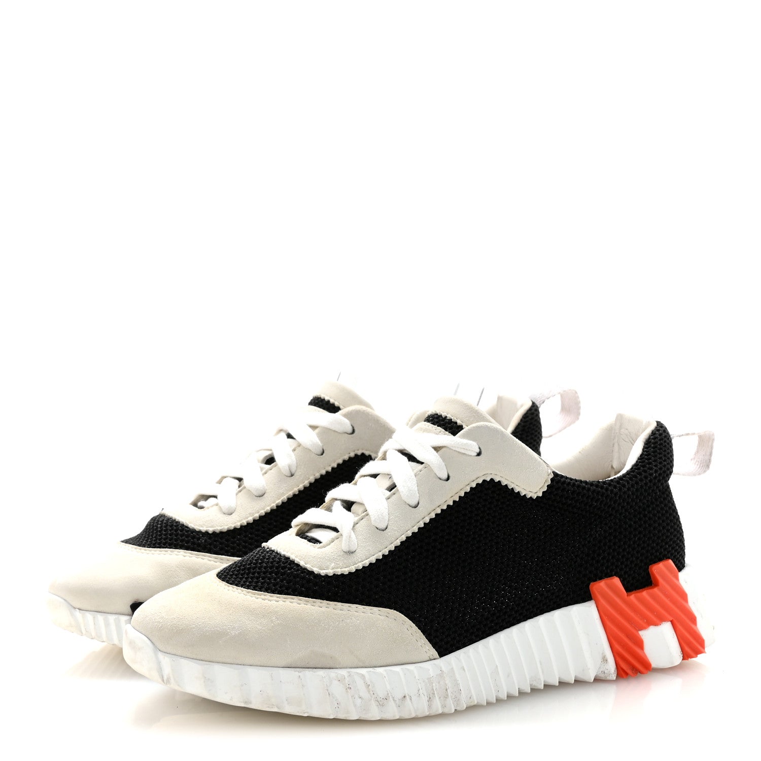 Air Mesh Suede Goatskin Bouncing Sneakers 35 Black Orange