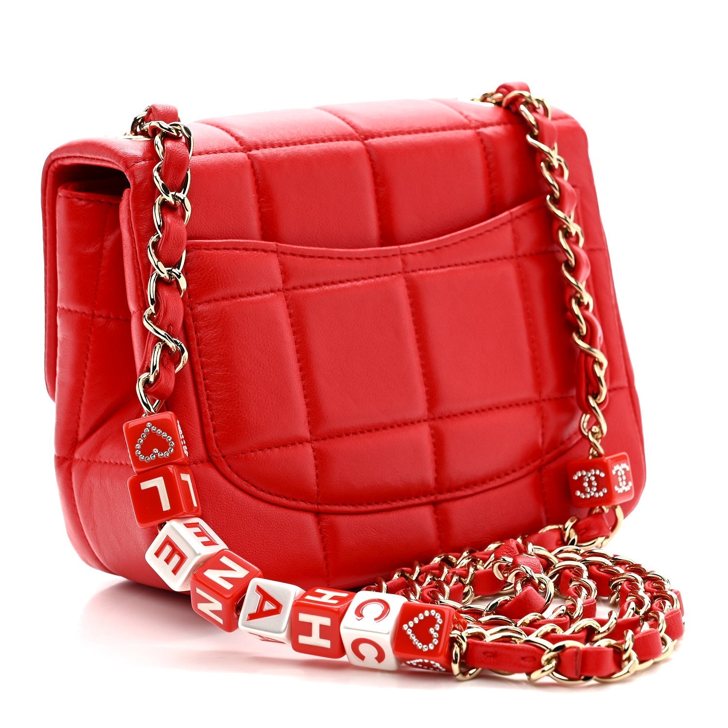Lambskin Resin Crystal Square Quilted Monacoco Mini Flap Red
