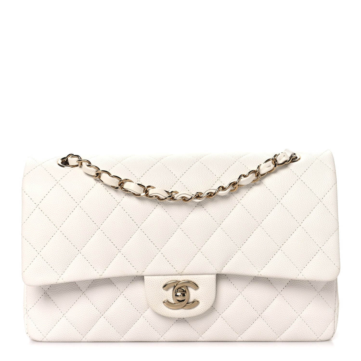Caviar Quilted Medium Double Flap White