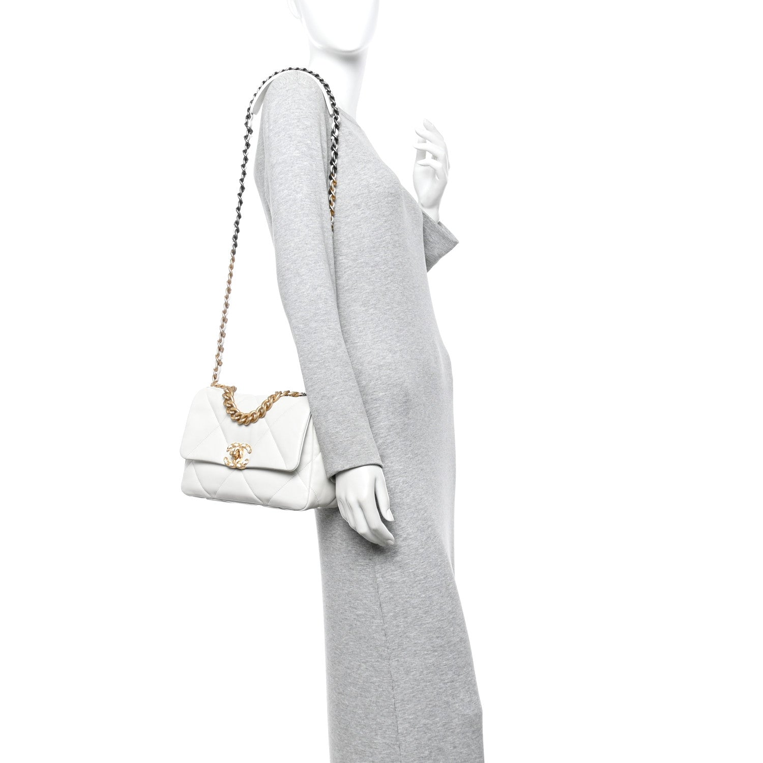 Goatskin Quilted Medium Chanel 19 Flap White