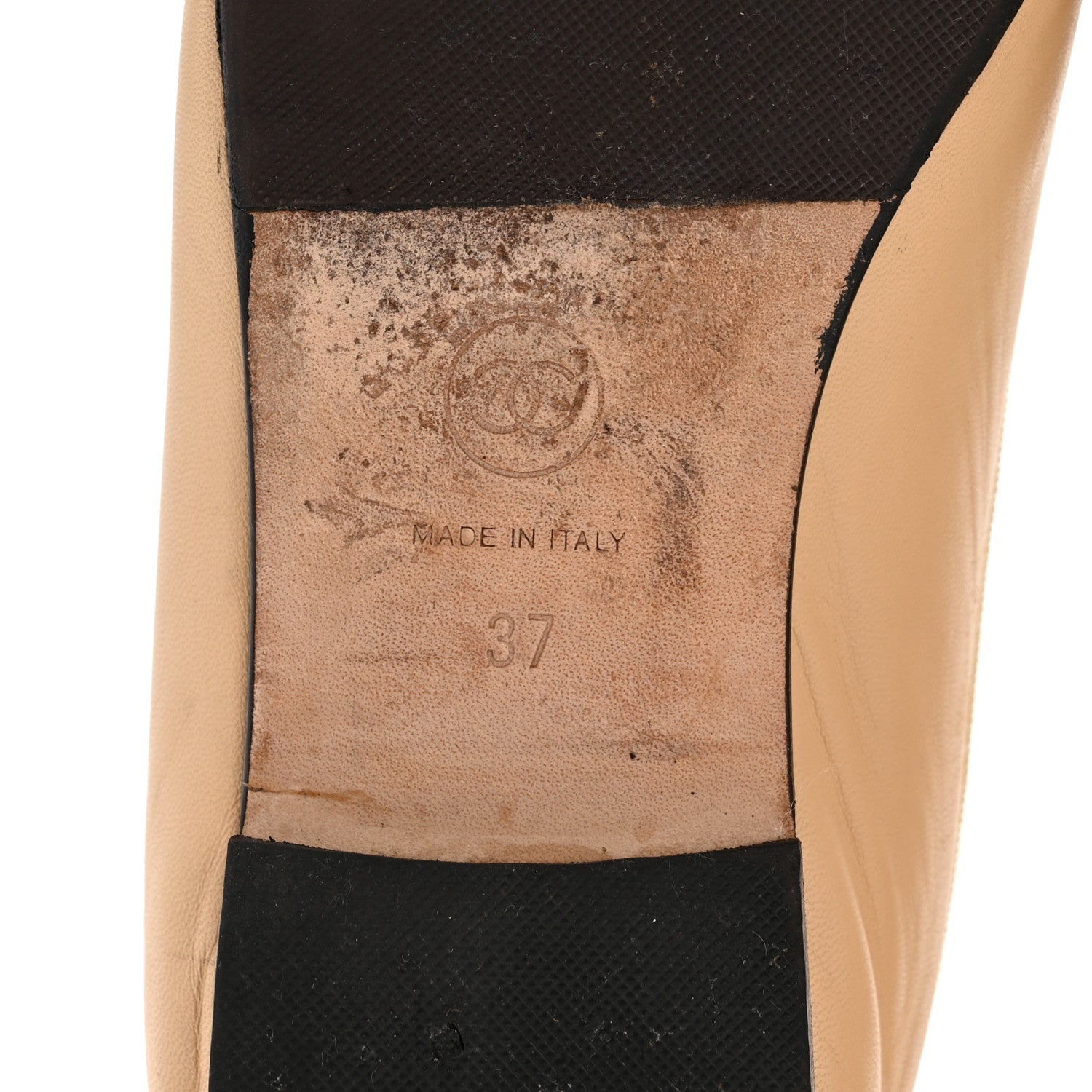 Lambskin Cap Toe CC Ballerina Flats 37 Beige Black