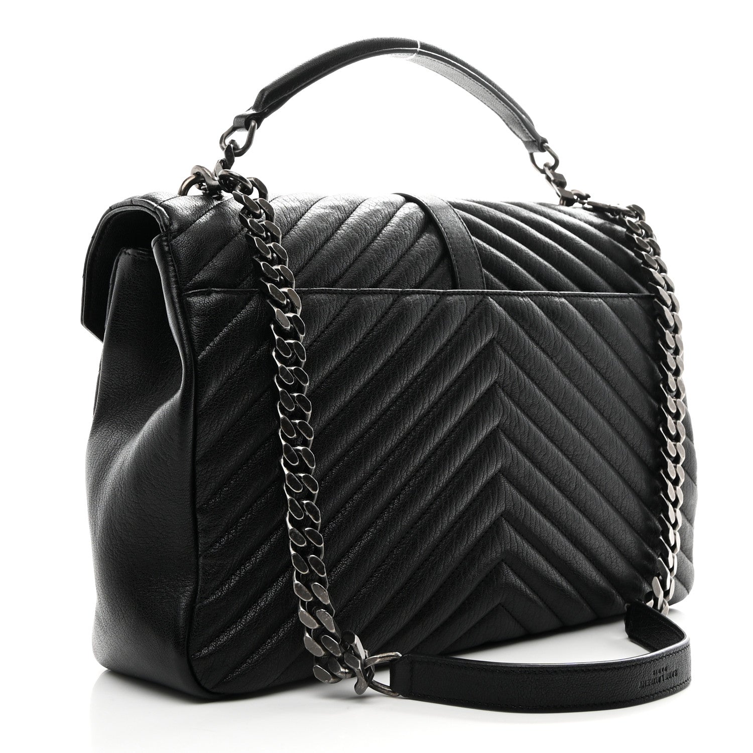 Sheepskin Matelasse Chevron Monogram Large College Satchel Black