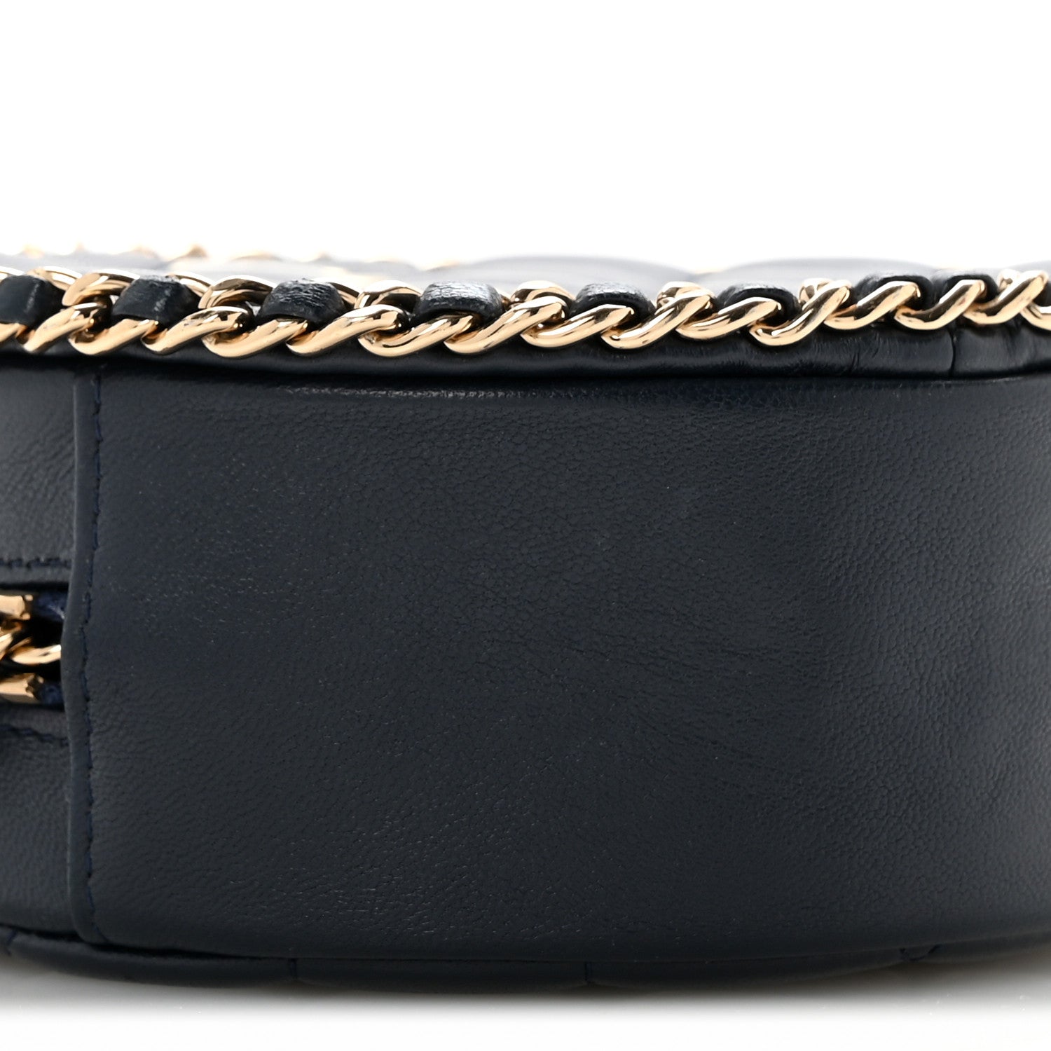 Lambskin Quilted Chain Around CC Round Clutch With Chain Navy