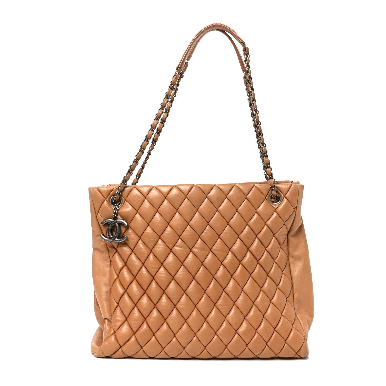 Lambskin Quilted Medium New Bubble North South Tote Light Brown