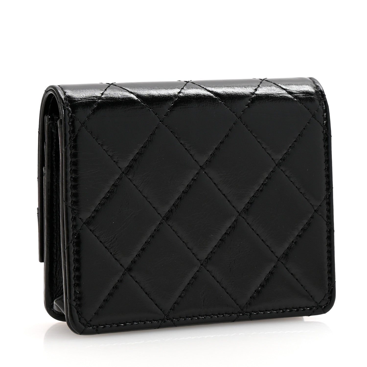 Shiny Crumpled Calfskin Quilted 31 Card Holder Wallet Black