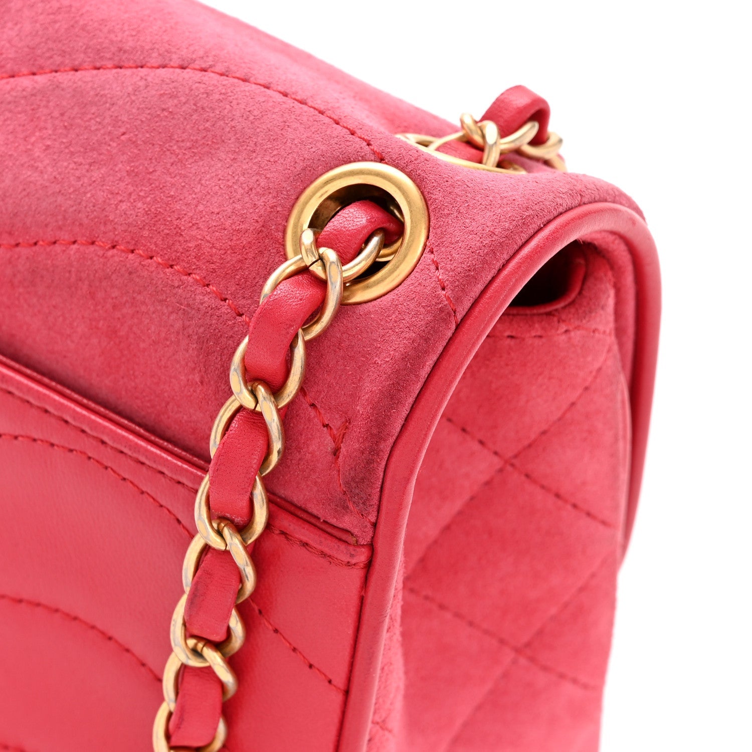Suede Lambskin Scallop Quilted Mini Pagoda Flap Pink