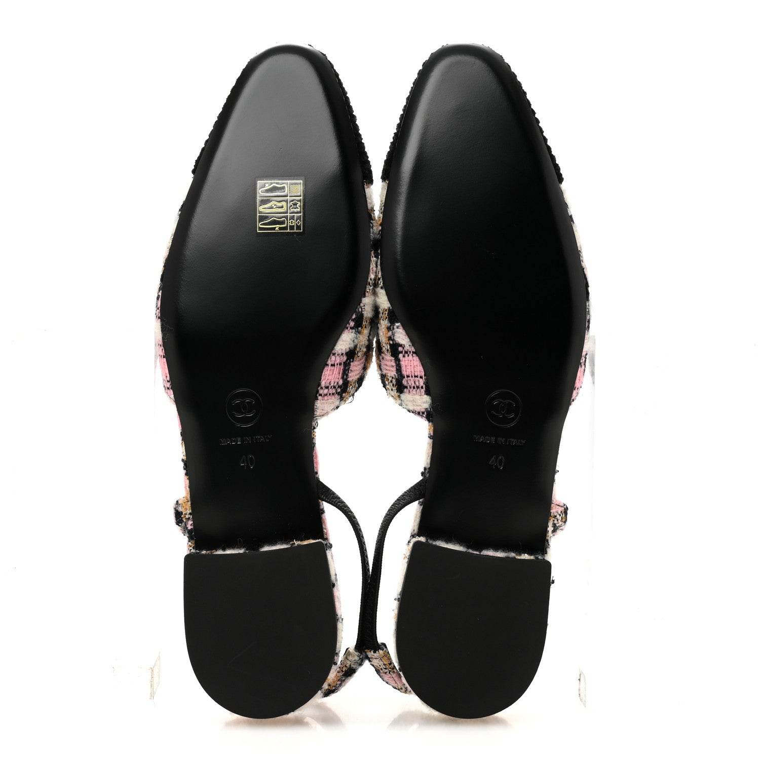 Tweed Cap Toe CC Slingback Flats 40 Black Pink White