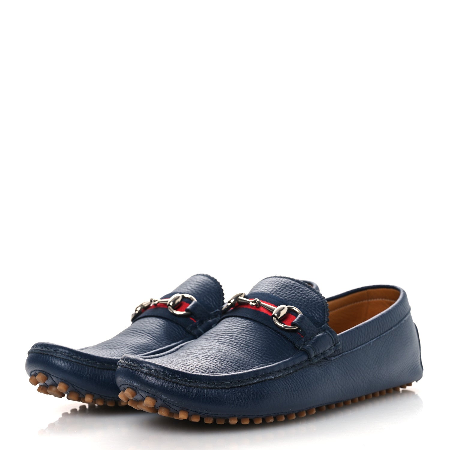 Road Calfskin Web Mens Horsebit Driver Loafers 9 Maritime
