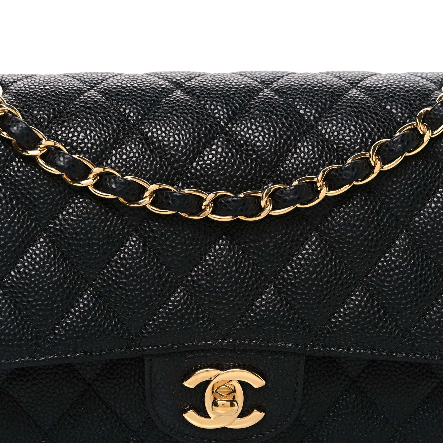 Caviar Quilted Medium Double Flap Black