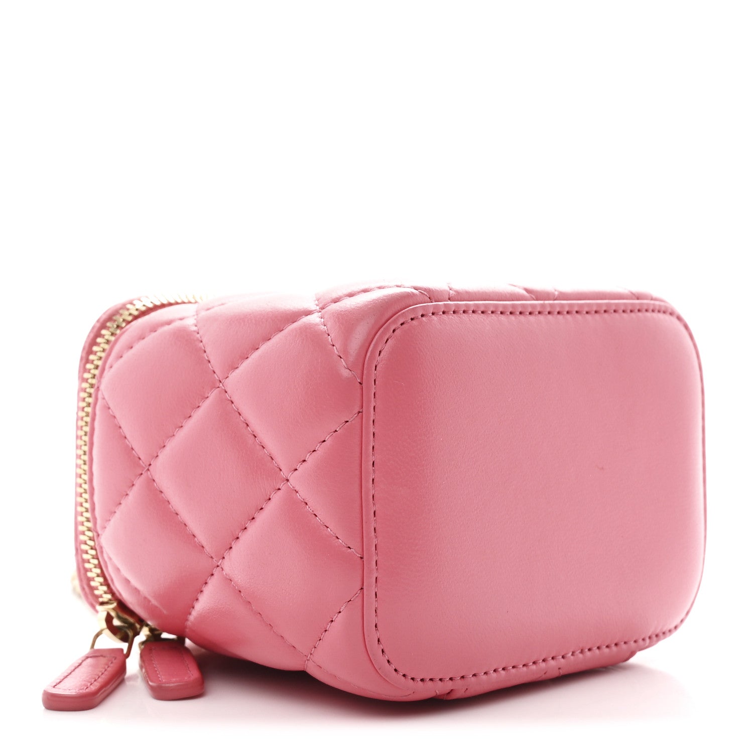 Lambskin Quilted Pearl Crush Mini Vanity Case With Chain Dark Pink
