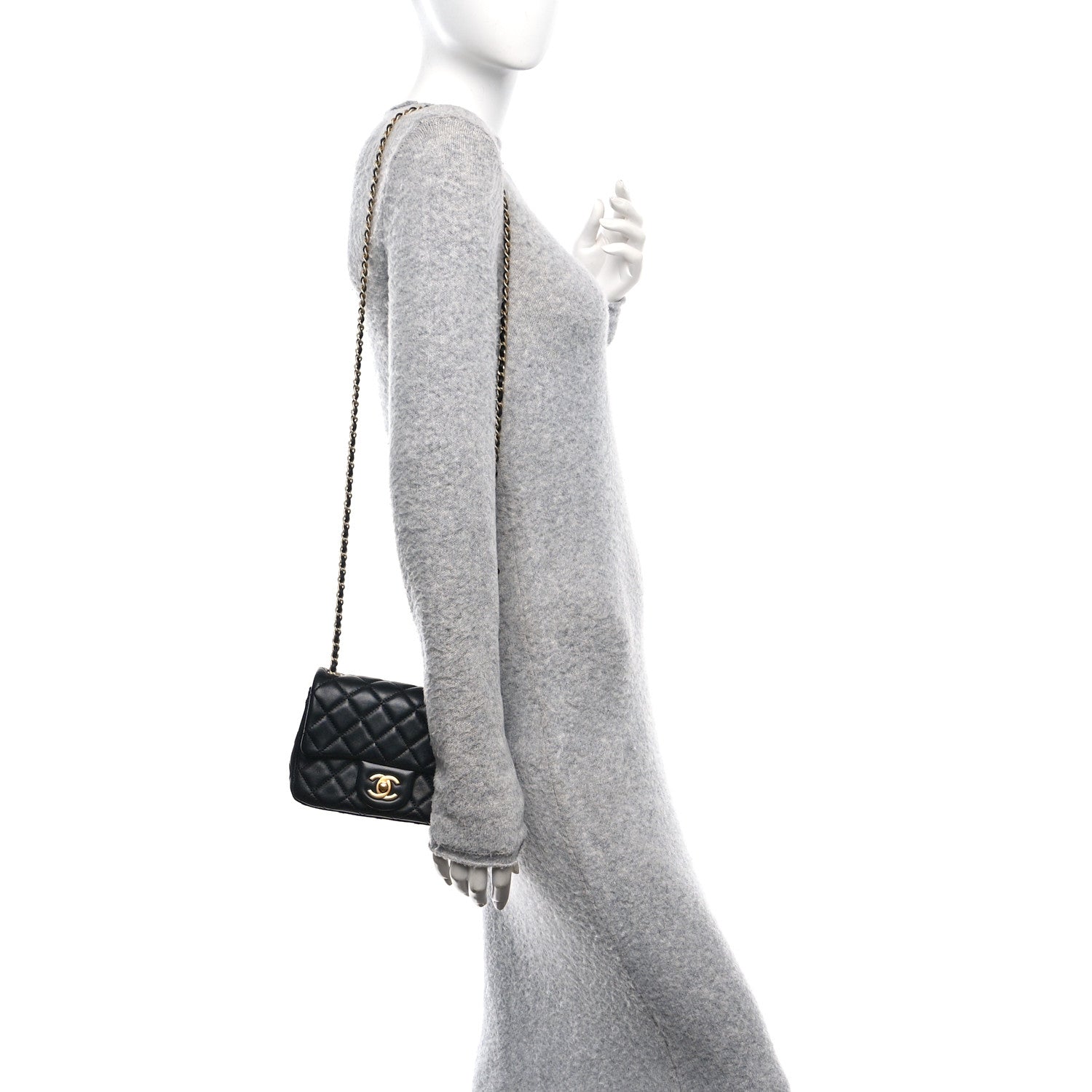 Lambskin Quilted Mini Pearl Crush Flap Black