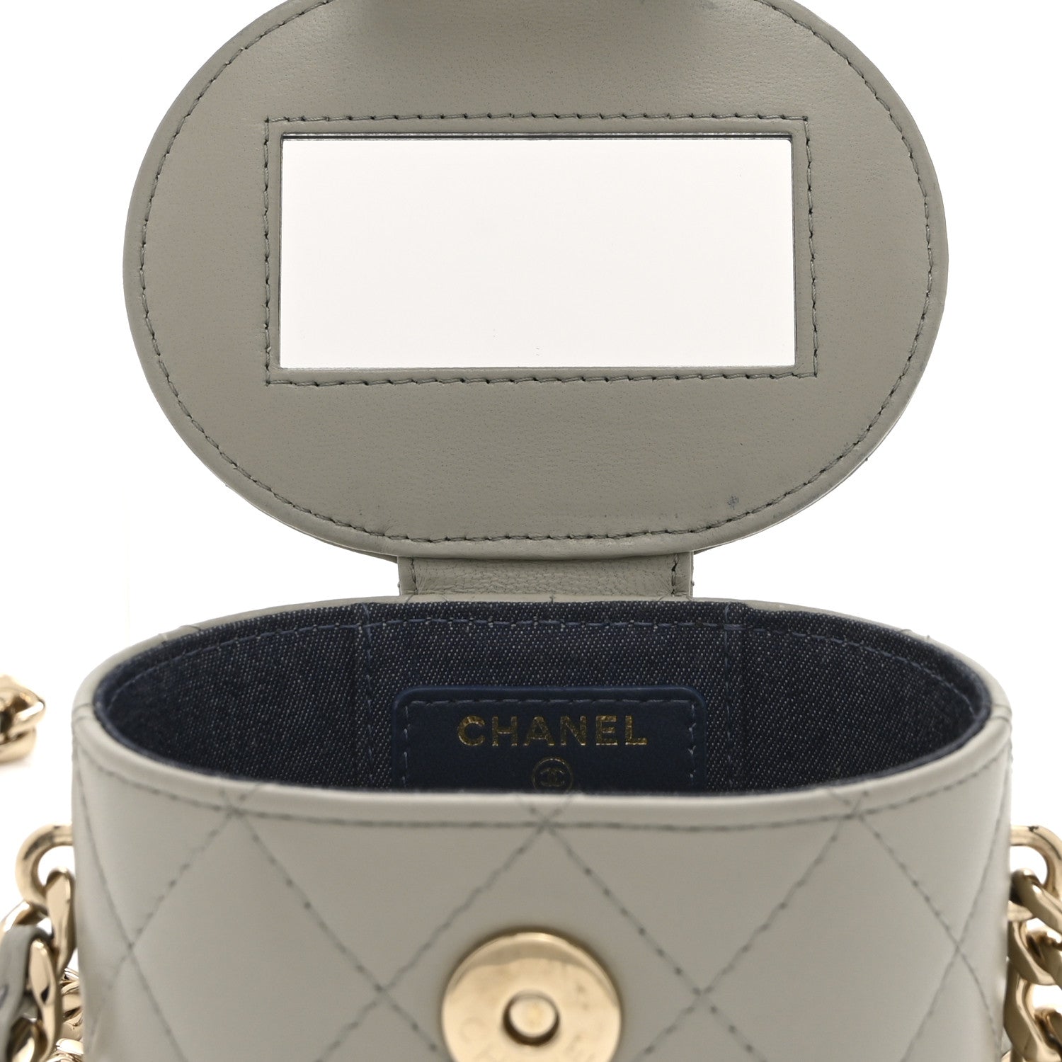 Lambskin Quilted Mini Vanity Case With Chain Grey