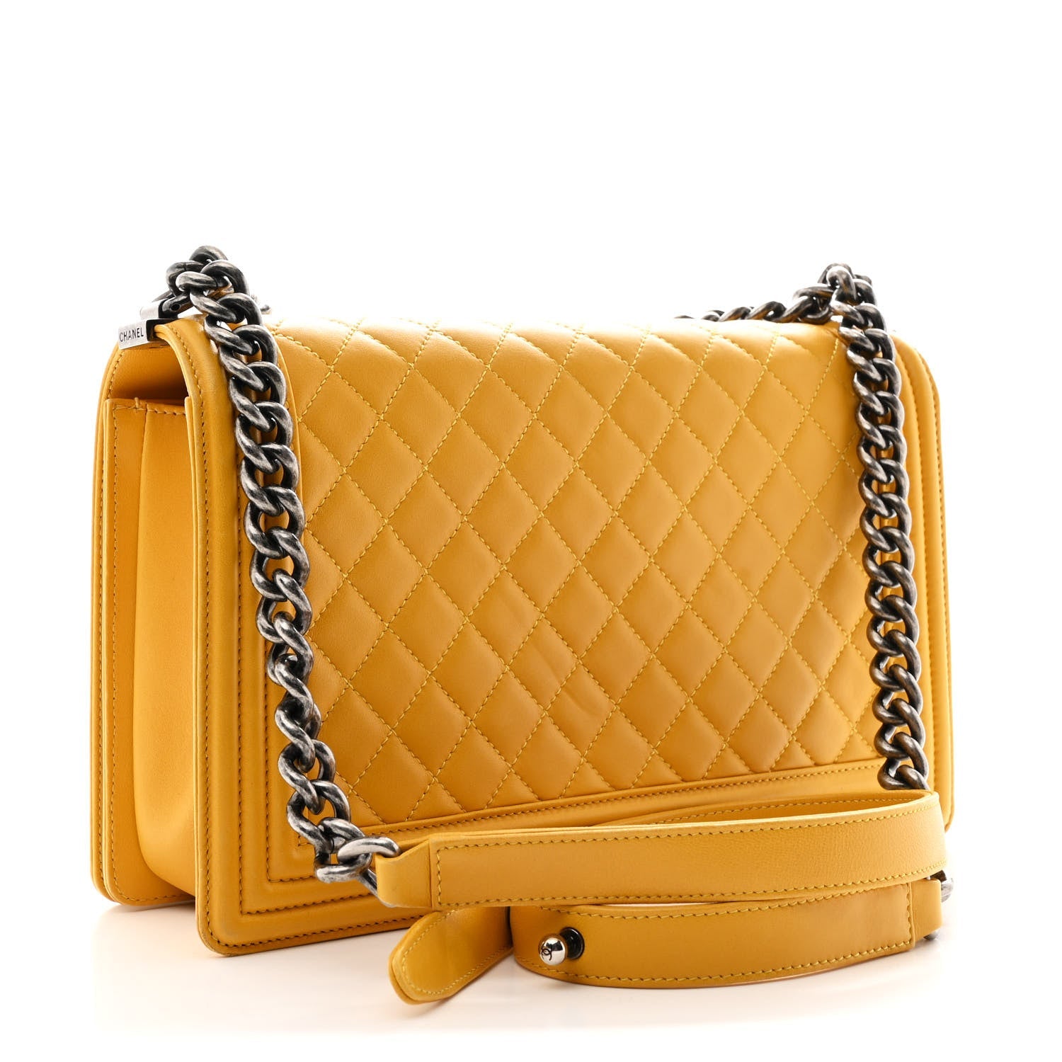 Lambskin Quilted New Medium Boy Flap Yellow