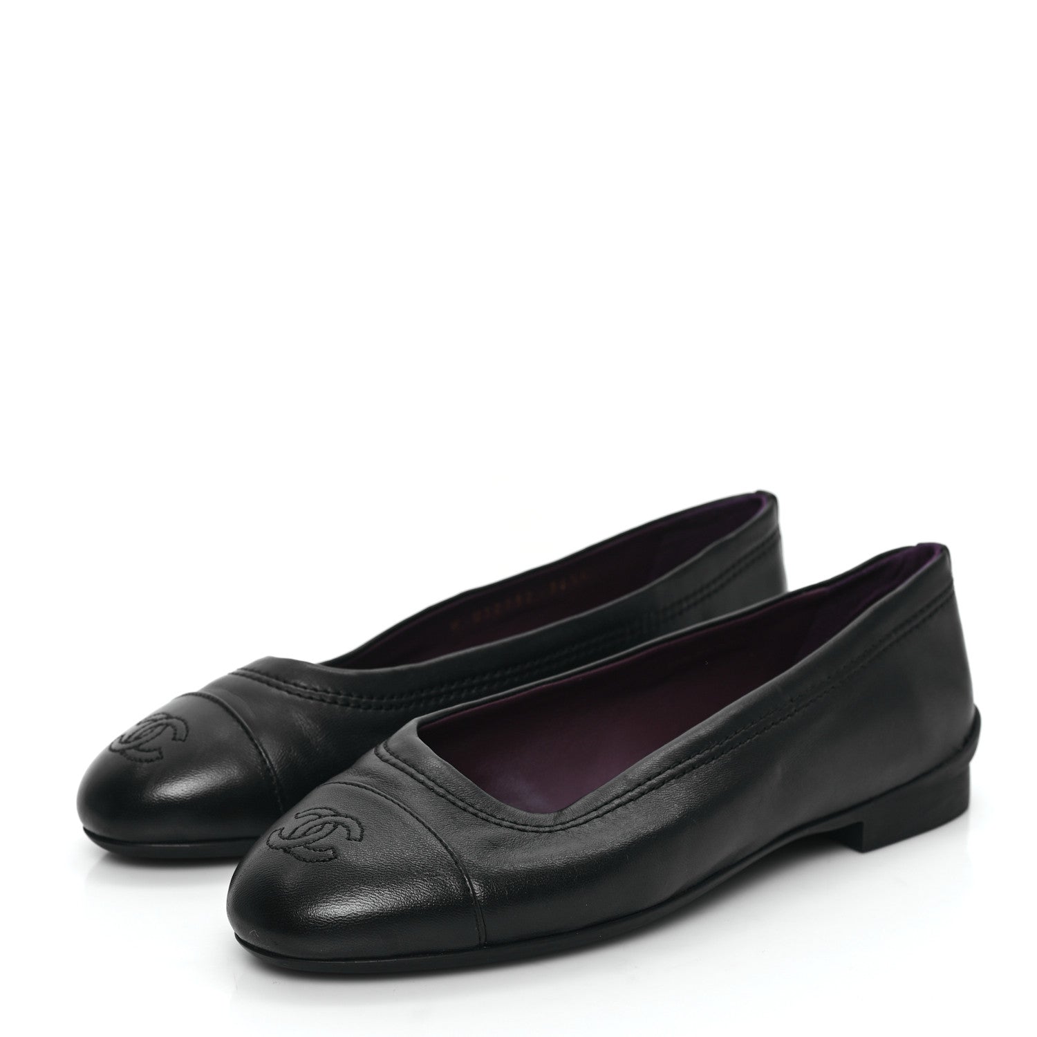 Lambskin Cap Toe CC Uniform Ballerina Flats 36.5 Black