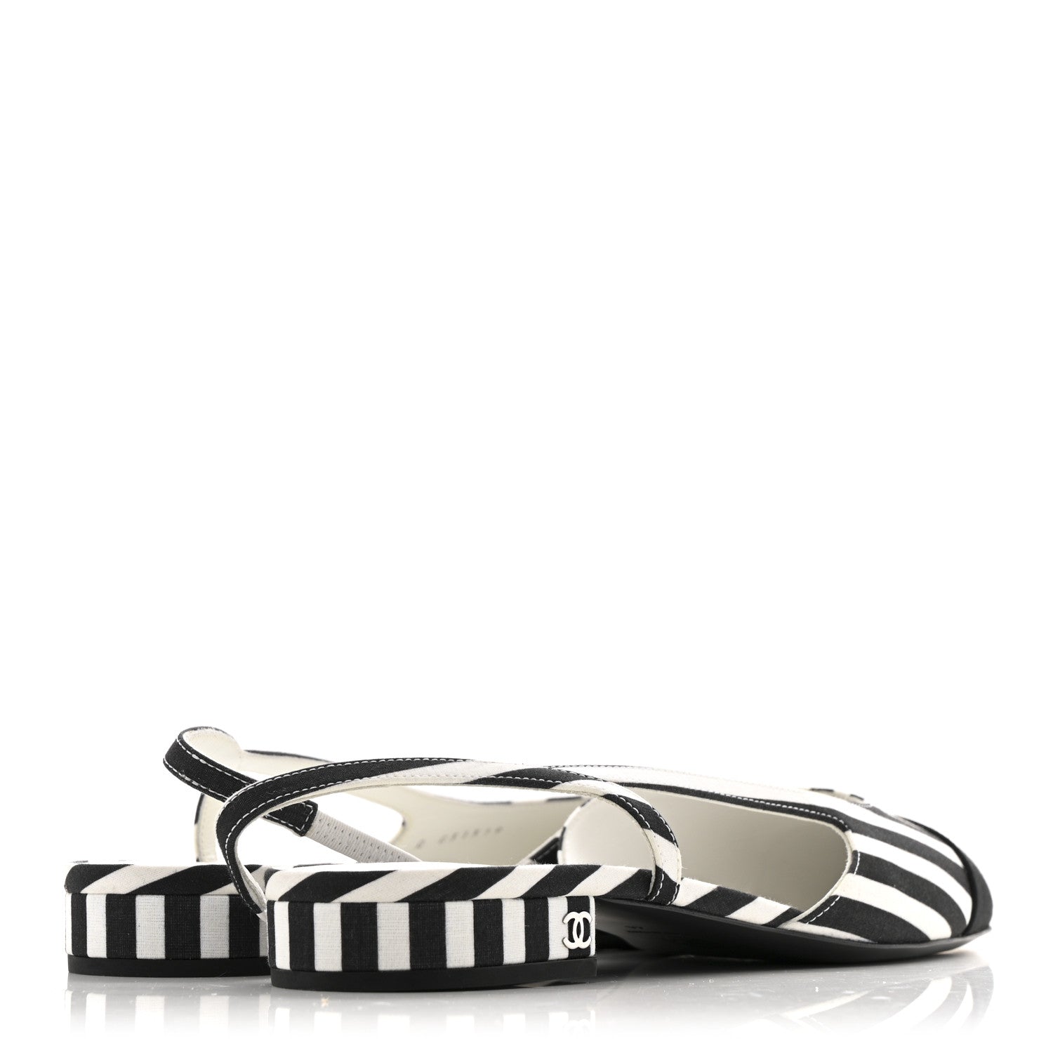 Fabric Grosgrain Cap Toe CC Slingback Flats 41 White Black