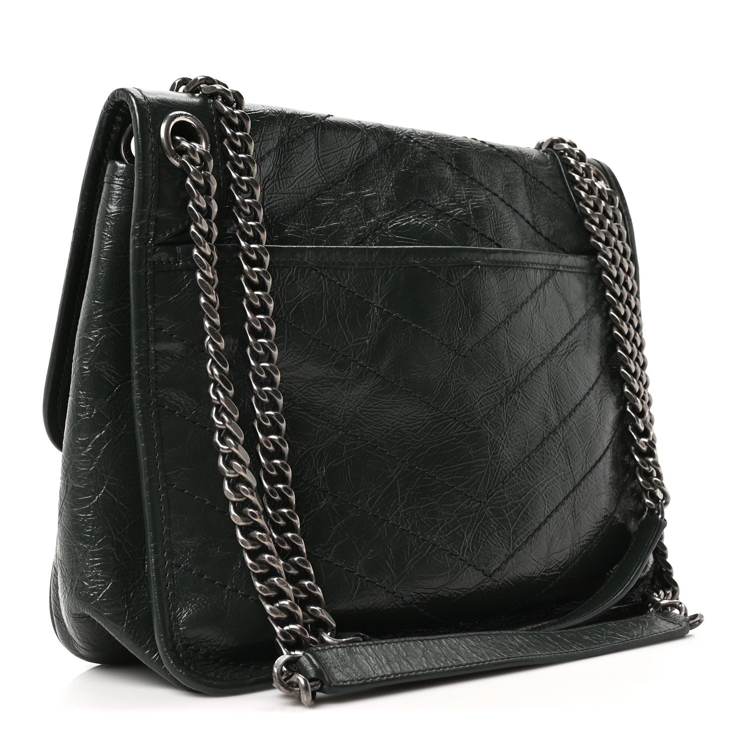 Crinkled Calfskin Matelasse Monogram Medium Niki Chain Satchel Dark Green