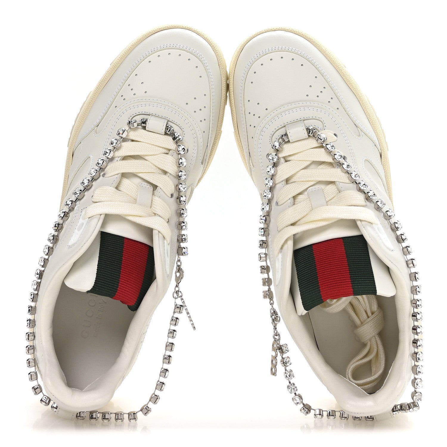Calfskin Womens Re-Web Removable Crystal Sneakers 38.5 White