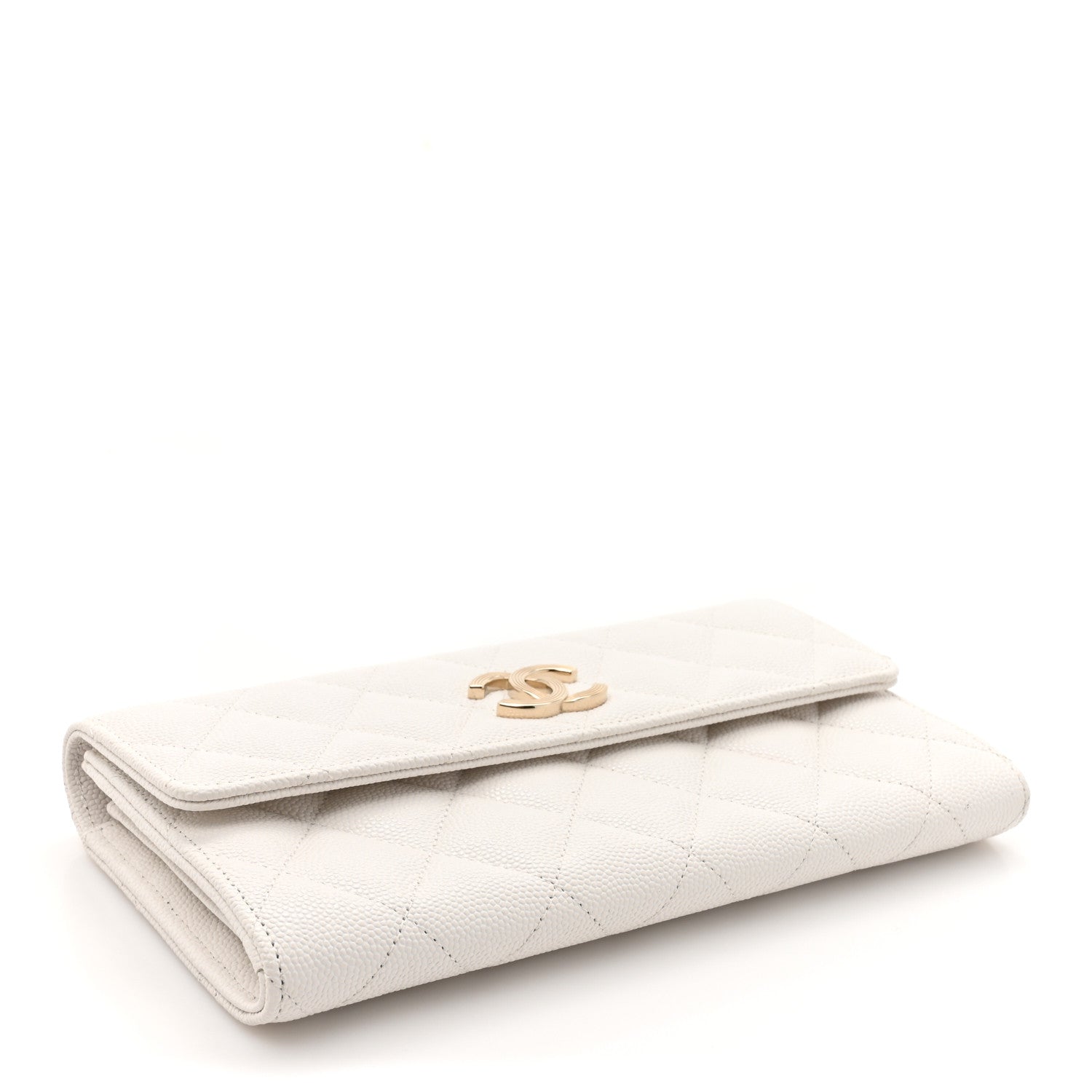 Caviar Quilted Striated CC Large Gusset Flap Wallet White