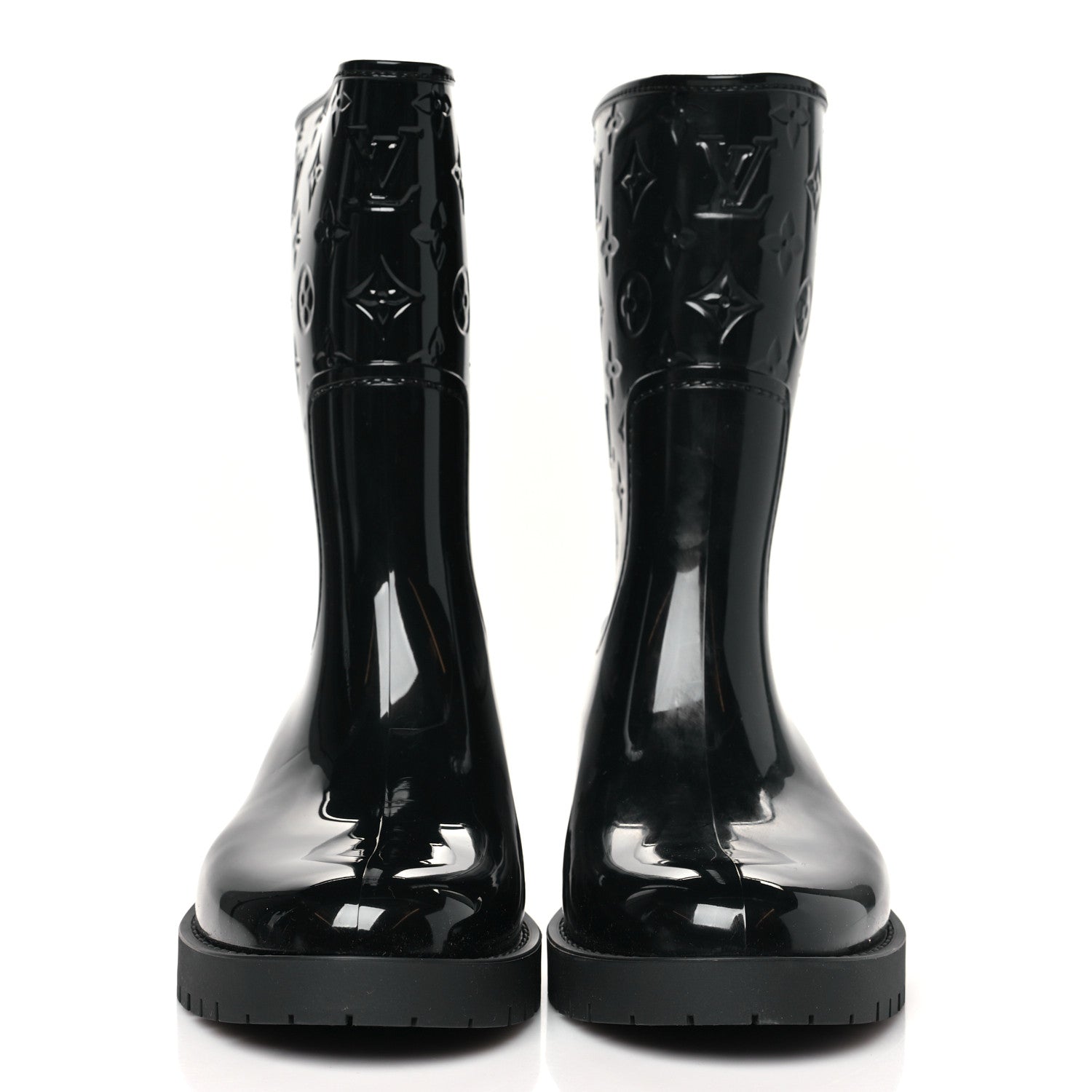 Rubber Embossed Monogram Splash Rain Short Boots 38 Black