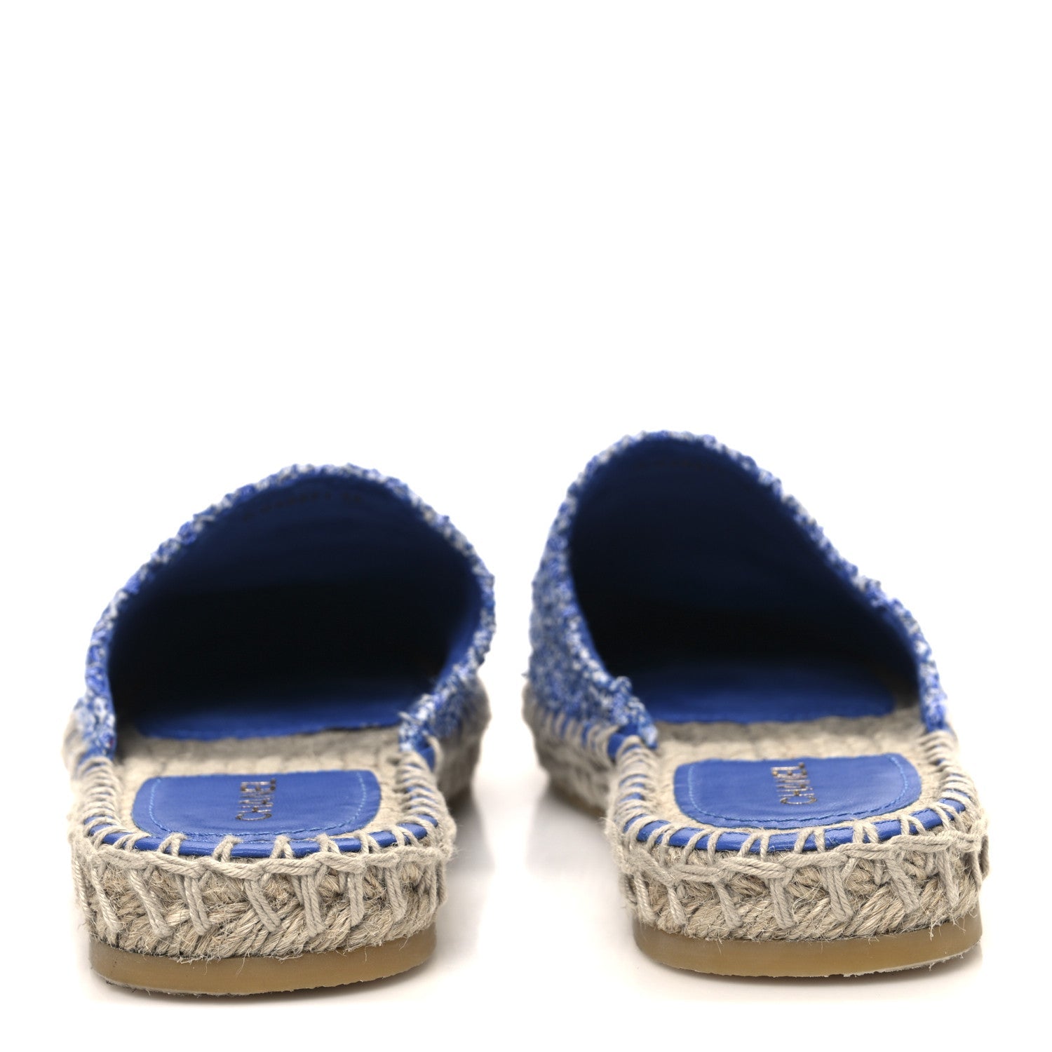 Tweed Sequin Cap Toe CC Espadrilles Mule 36 Blue White
