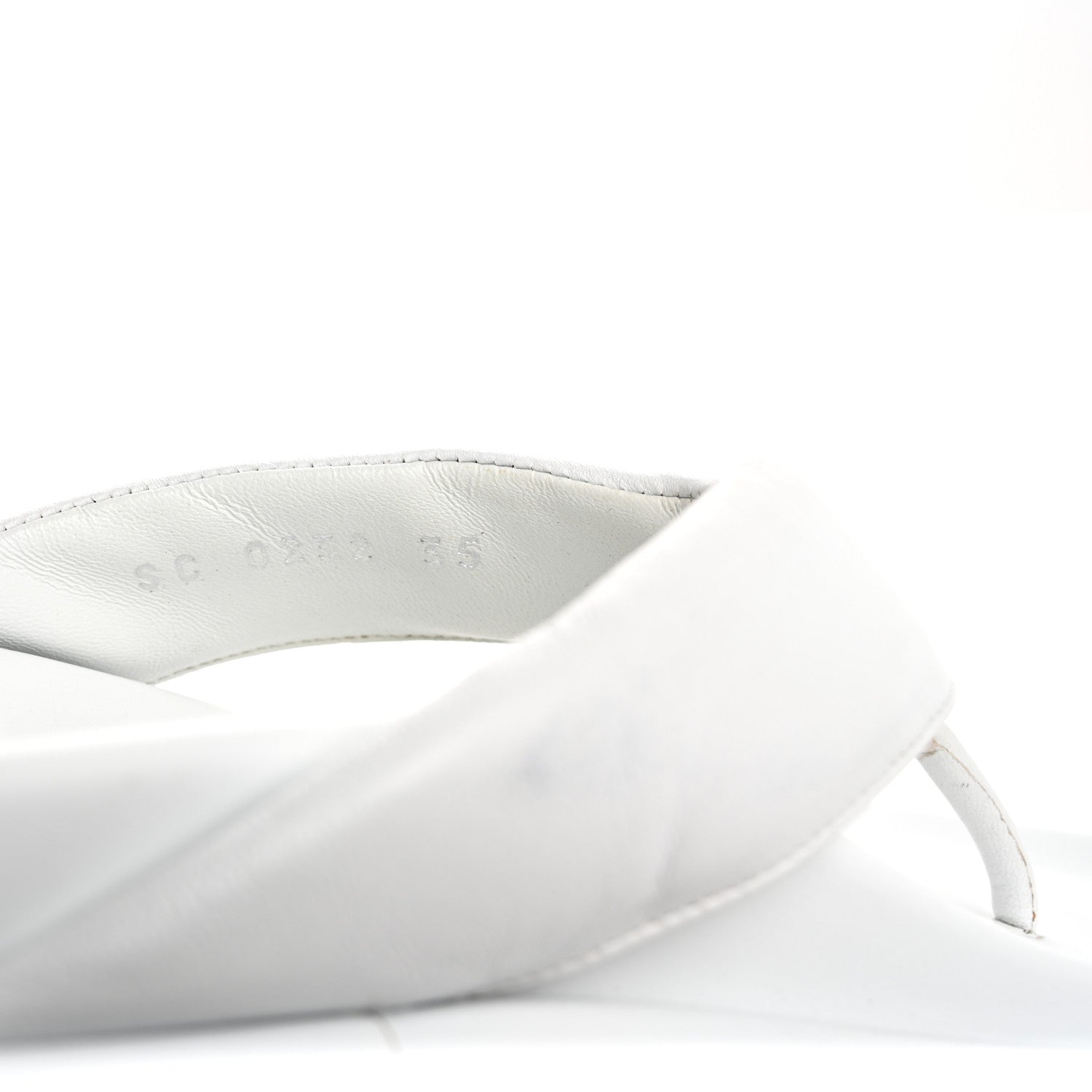 Calfskin Logo Studded Pillow Flat Thong Sandals 35 White