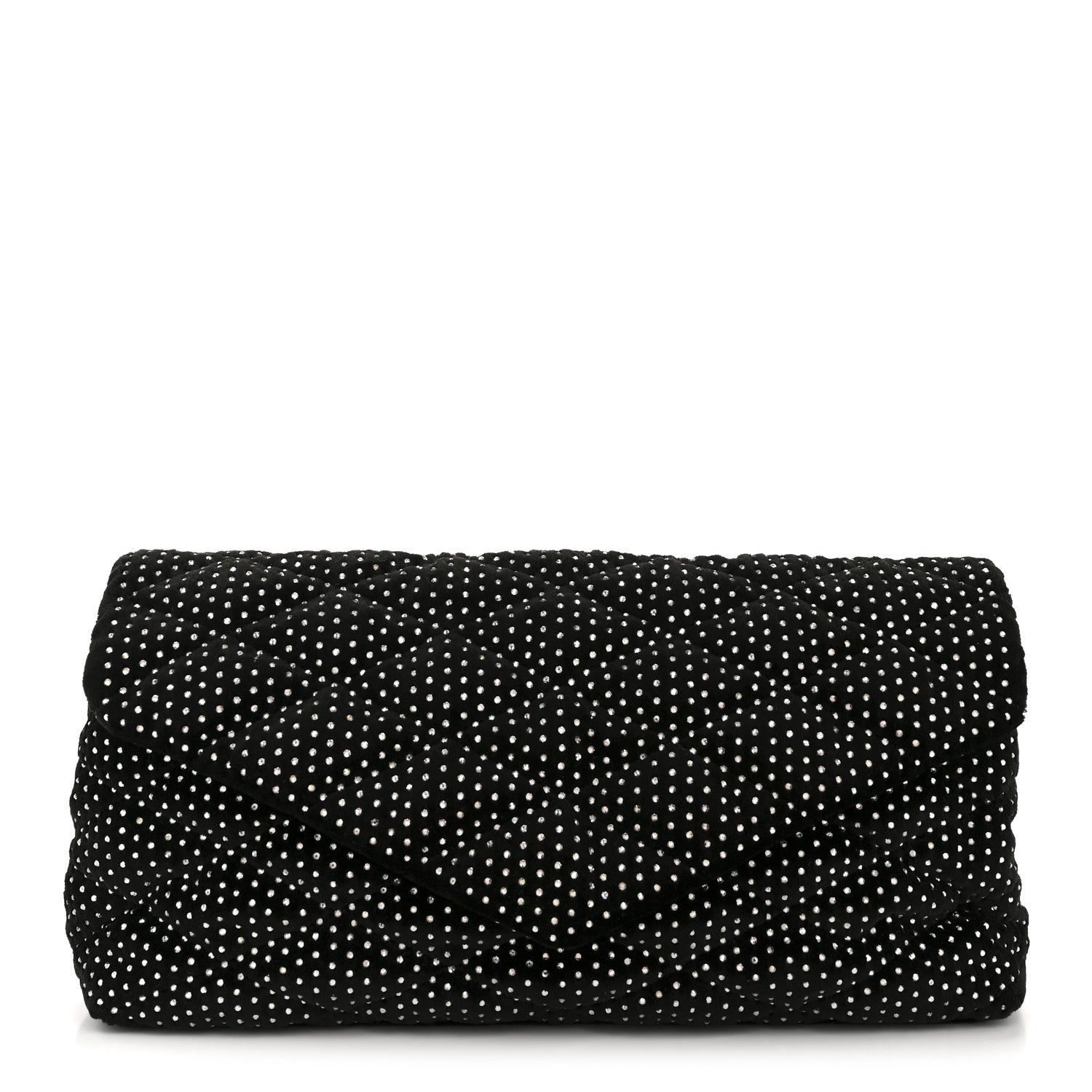 Velvet Lambskin Quilted Rhinestone Sade Puffer Envelope Clutch Black