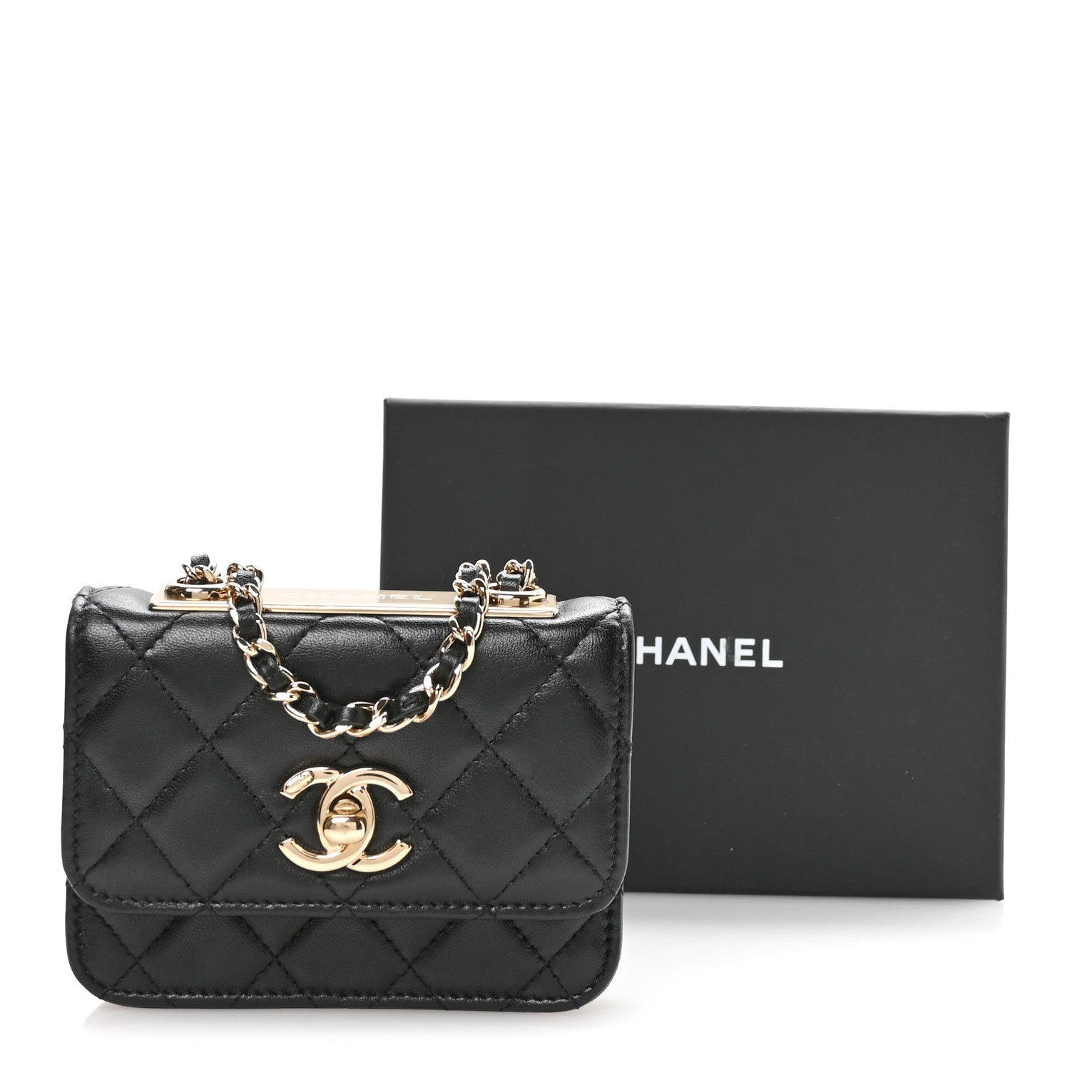 Lambskin Quilted Trendy CC Card Holder On Chain Black