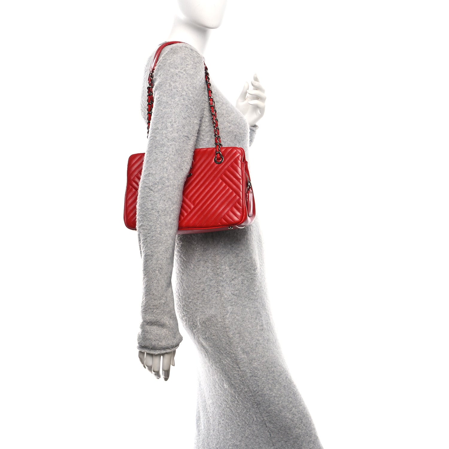 Lambskin Quilted CC Crossing Shopping Tote Red