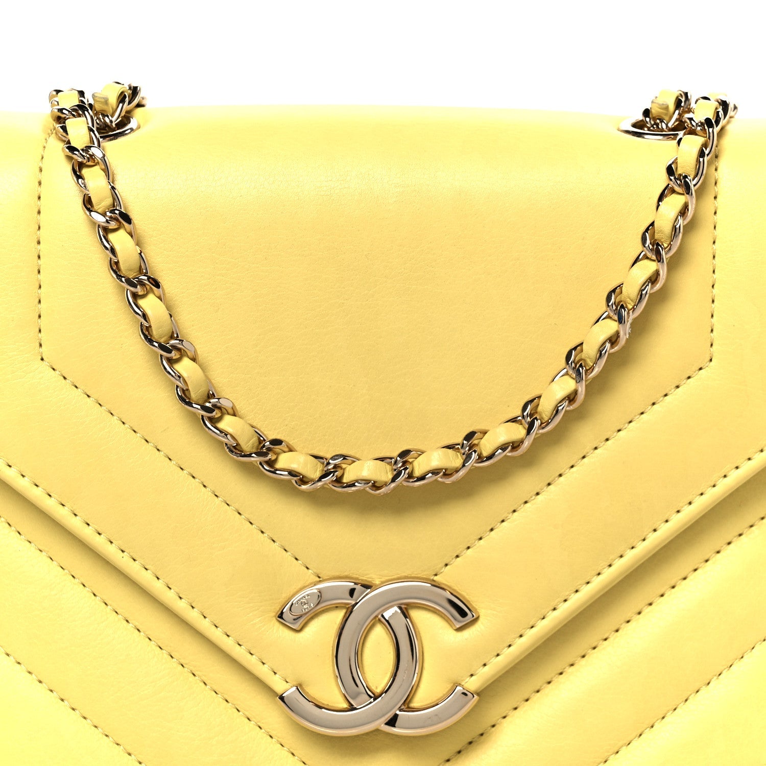 Calfskin Quilted Chevron Small Envelope Flap Yellow