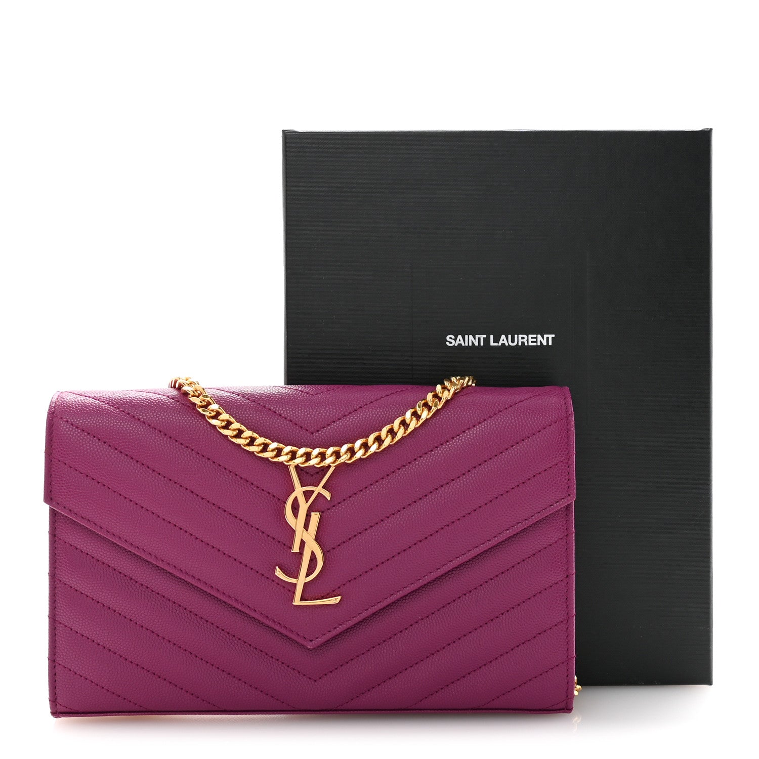 Grain De Poudre Matelasse Chevron Monogram Chain Wallet Dark Grape