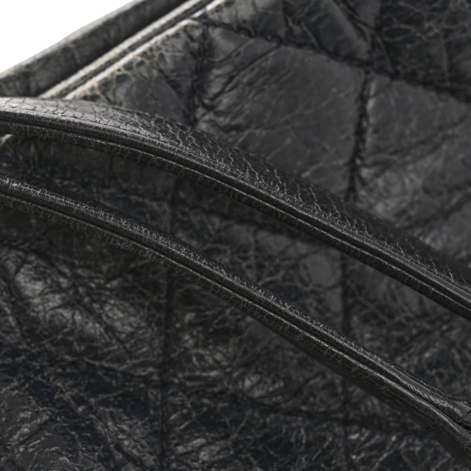 Glazed Calfskin Quilted Tote Navy