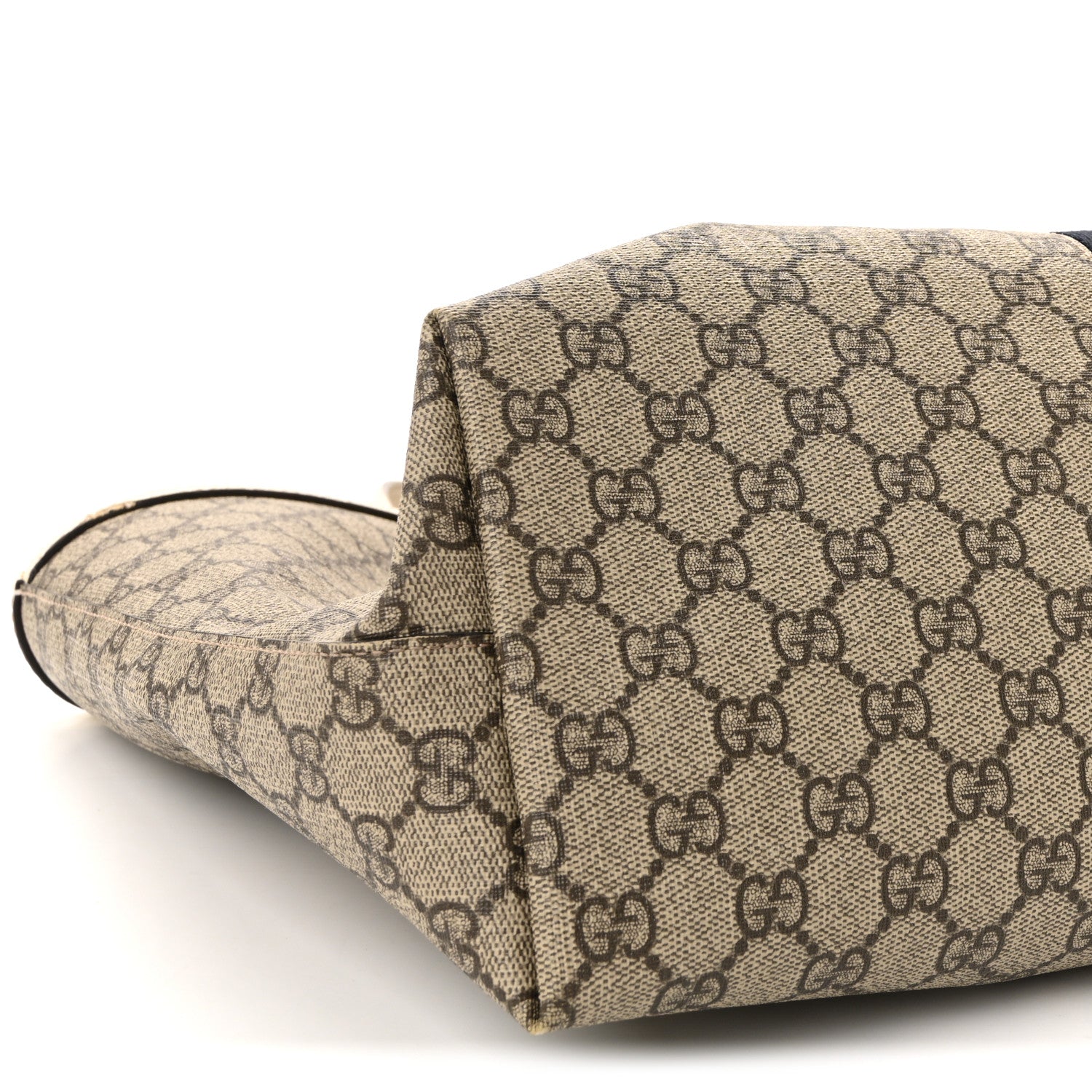 GG Supreme Monogram Textured Dollar Calfskin Web Medium Ophidia Shopping Tote Beige Ebony Mystic White