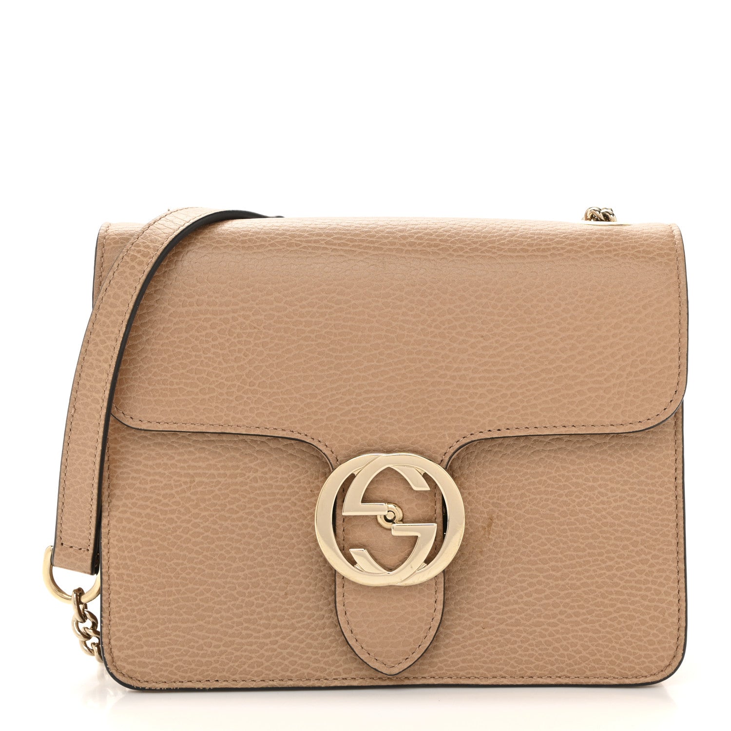 Dollar Calfskin Small Interlocking G Shoulder Bag Camelia