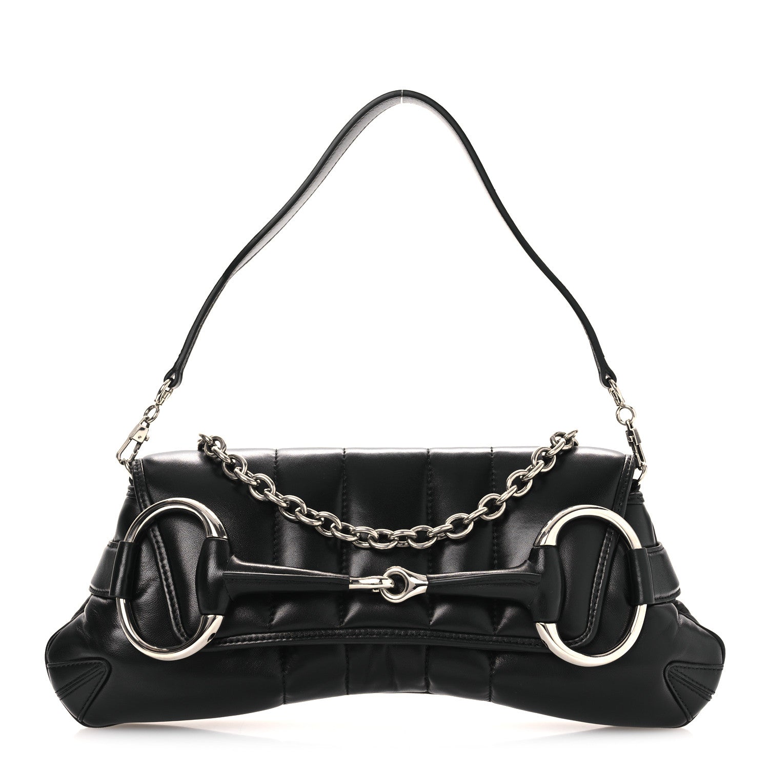 Nappa Vertical Matelasse Medium Maxi Horsebit Chain Shoulder Bag Black