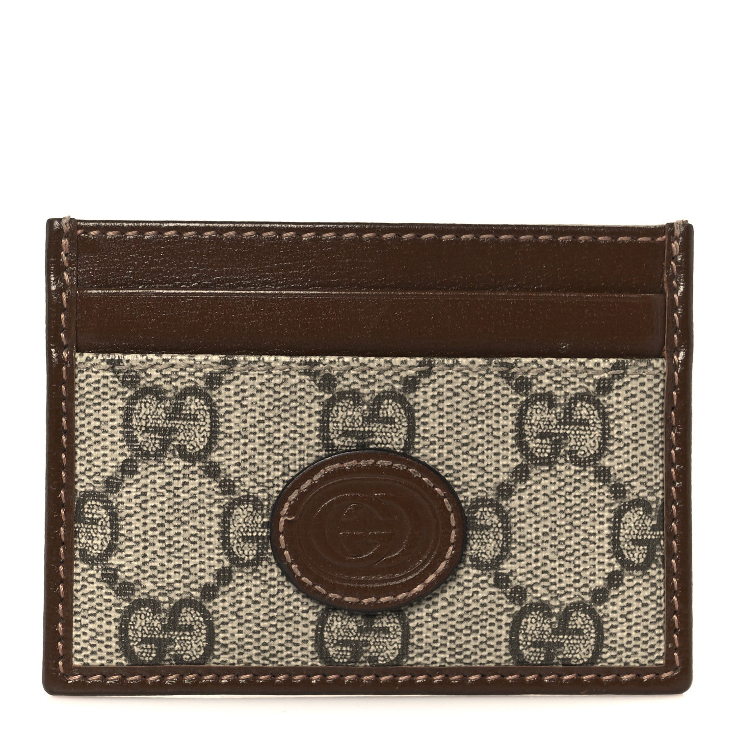 GG Supreme Monogram Azalea Calfskin Retro Interlocking G Card Holder Beige Ebony Brown Sugar