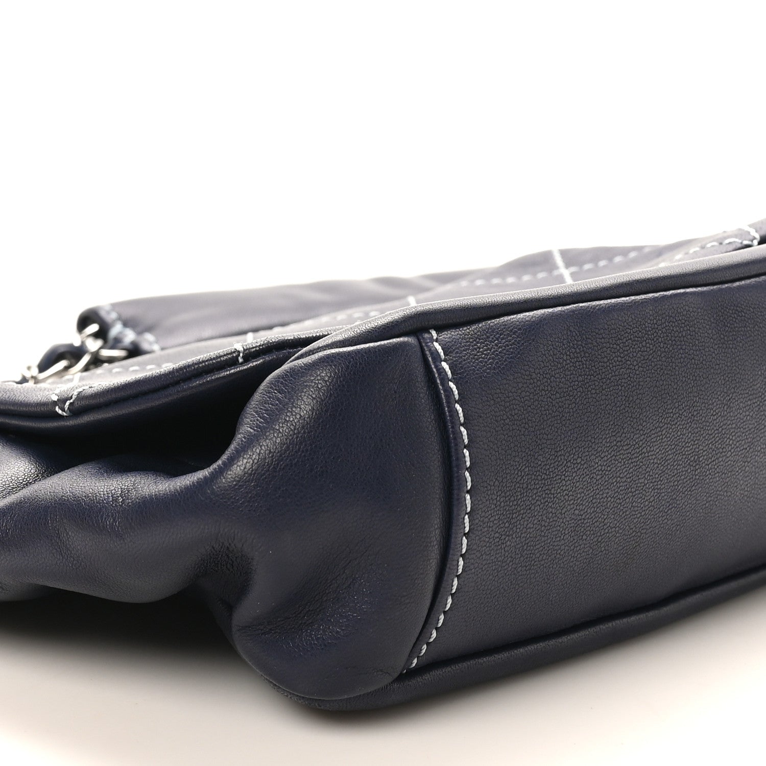 Lambskin Contrast Stitch Small Surpique Accordion Flap Navy