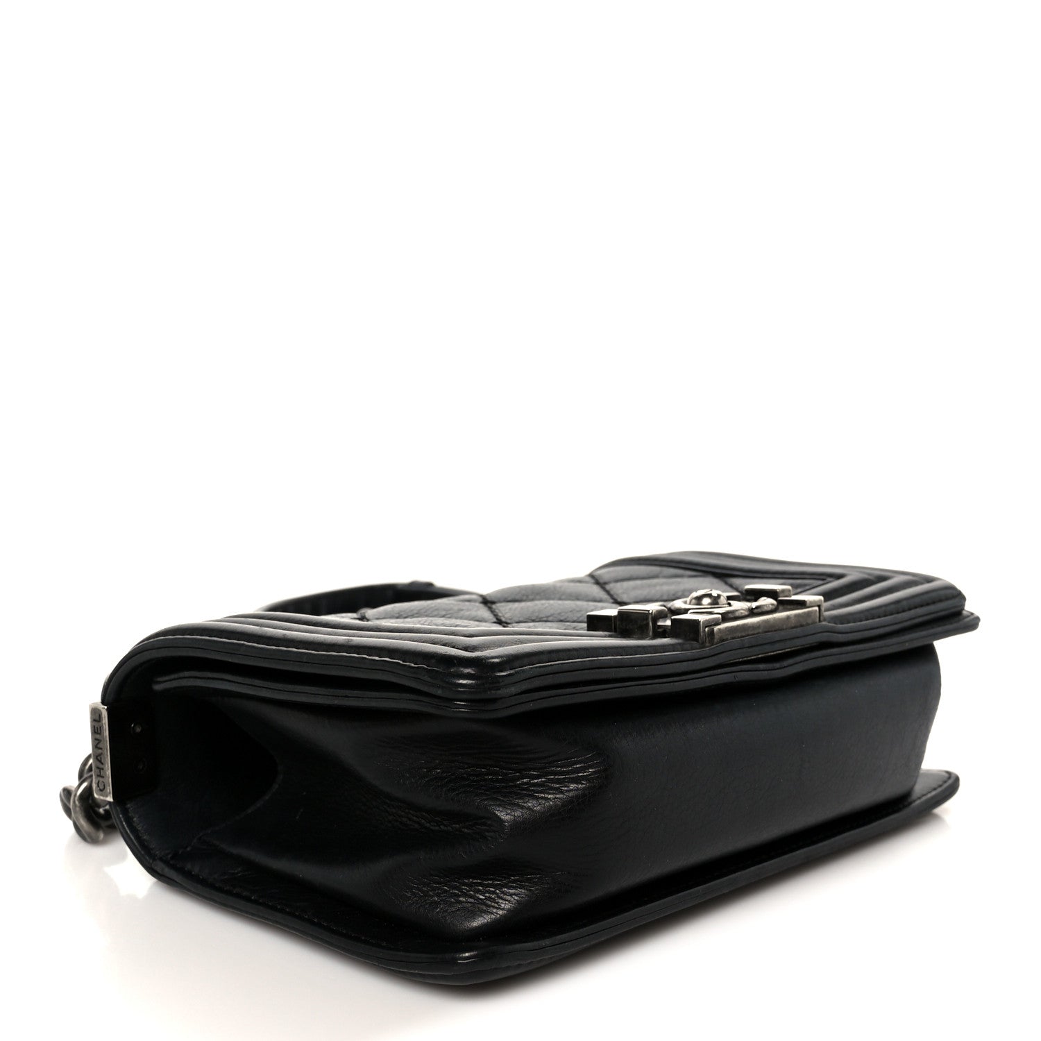 Calfskin Double Stitch Small Boy Flap Black