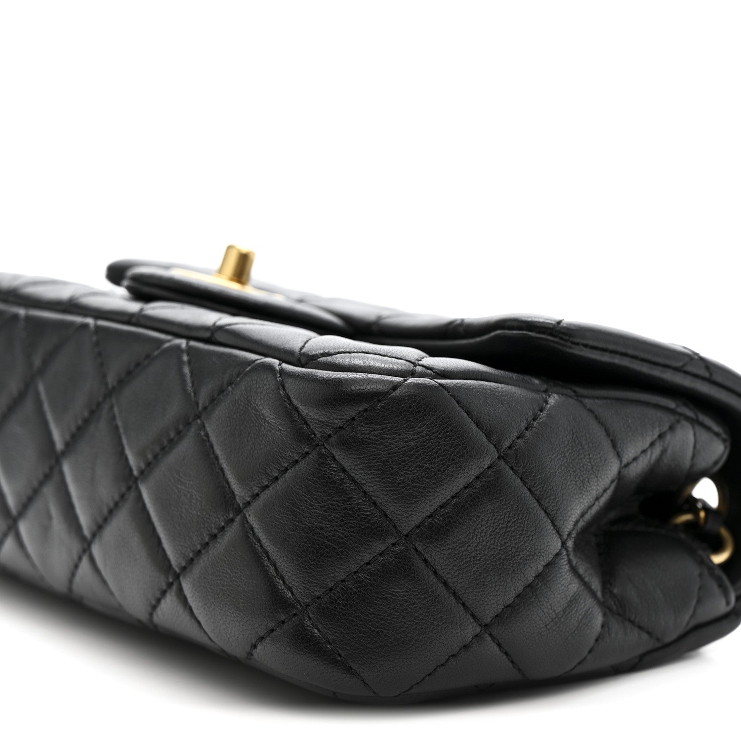 Lambskin Quilted Mini Rectangular Pearl Crush Flap Black