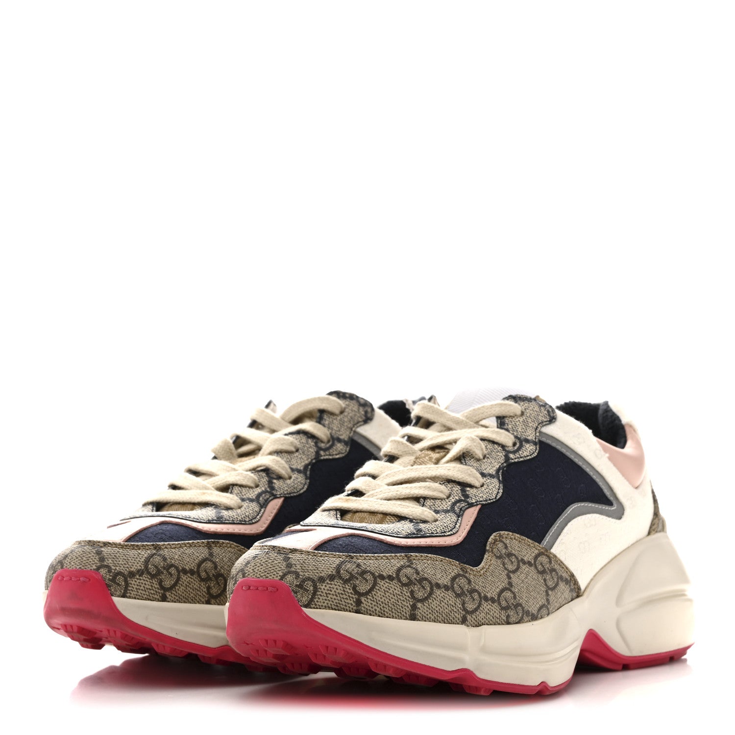 GG Supreme Monogram Mix Monogram Womens Rhyton Sneakers 37.5 London Blue Beige Pale Pink